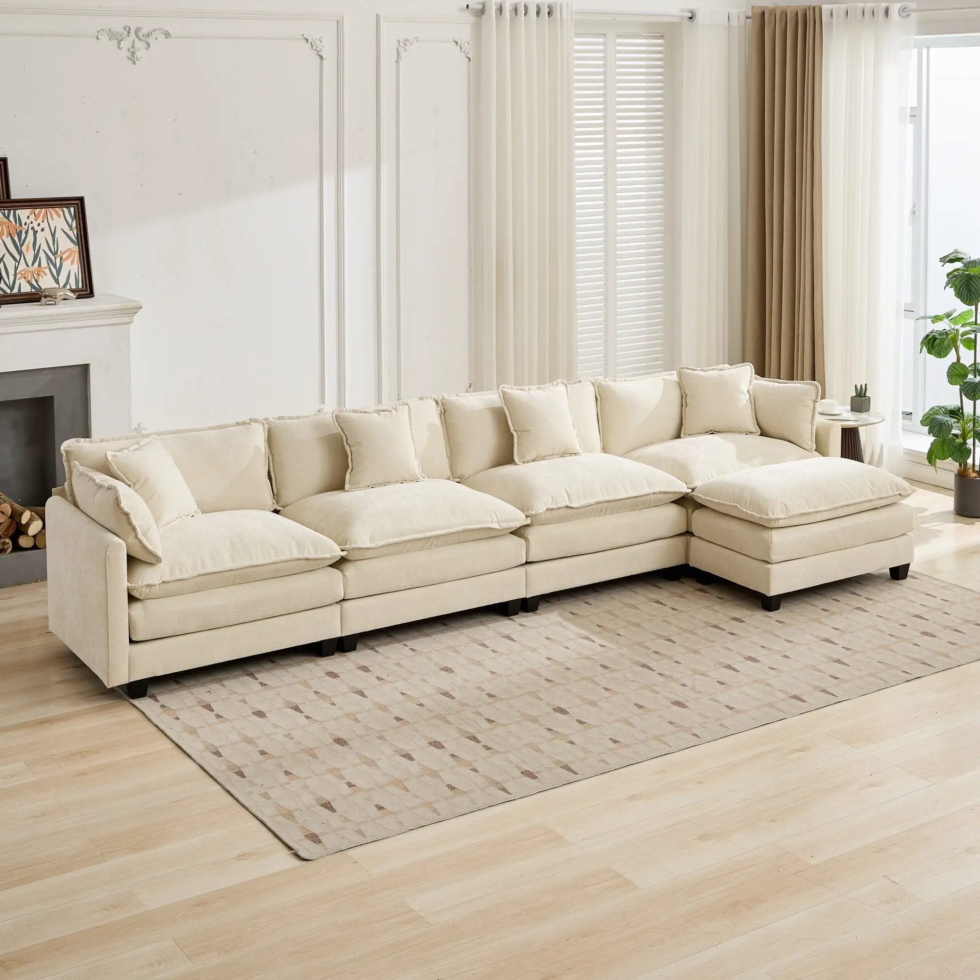 Cloud 4 Seats Sofa (Ottoman is not included) with Chenille Fabric in Beige by BLAKHOM