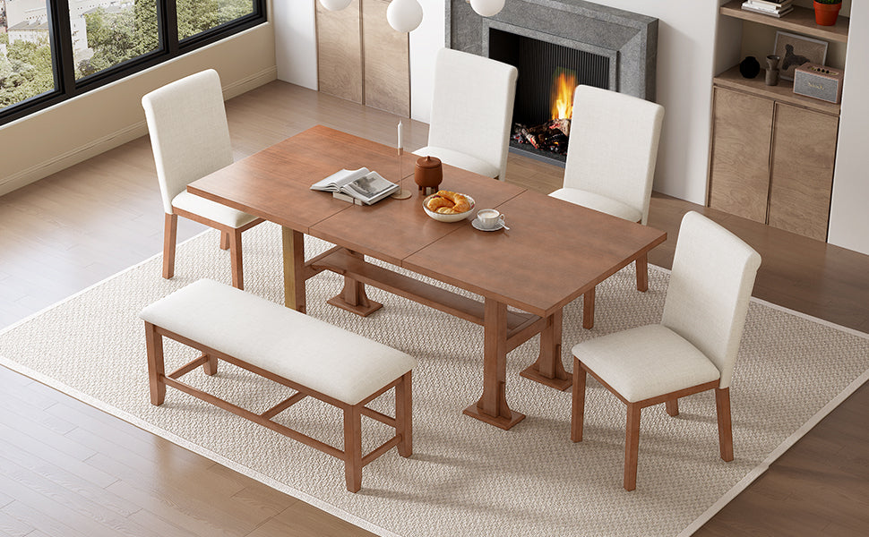 TOPMAX Farmhouse 76inch 6-Piece Extendable Dining Table Set by HouseOfZazla