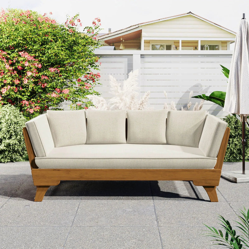 Outdoor Patio Daybed Sofa, 3 Seat Sofa With Foldable Arm 4 Back Pillows by HouseOfZazla