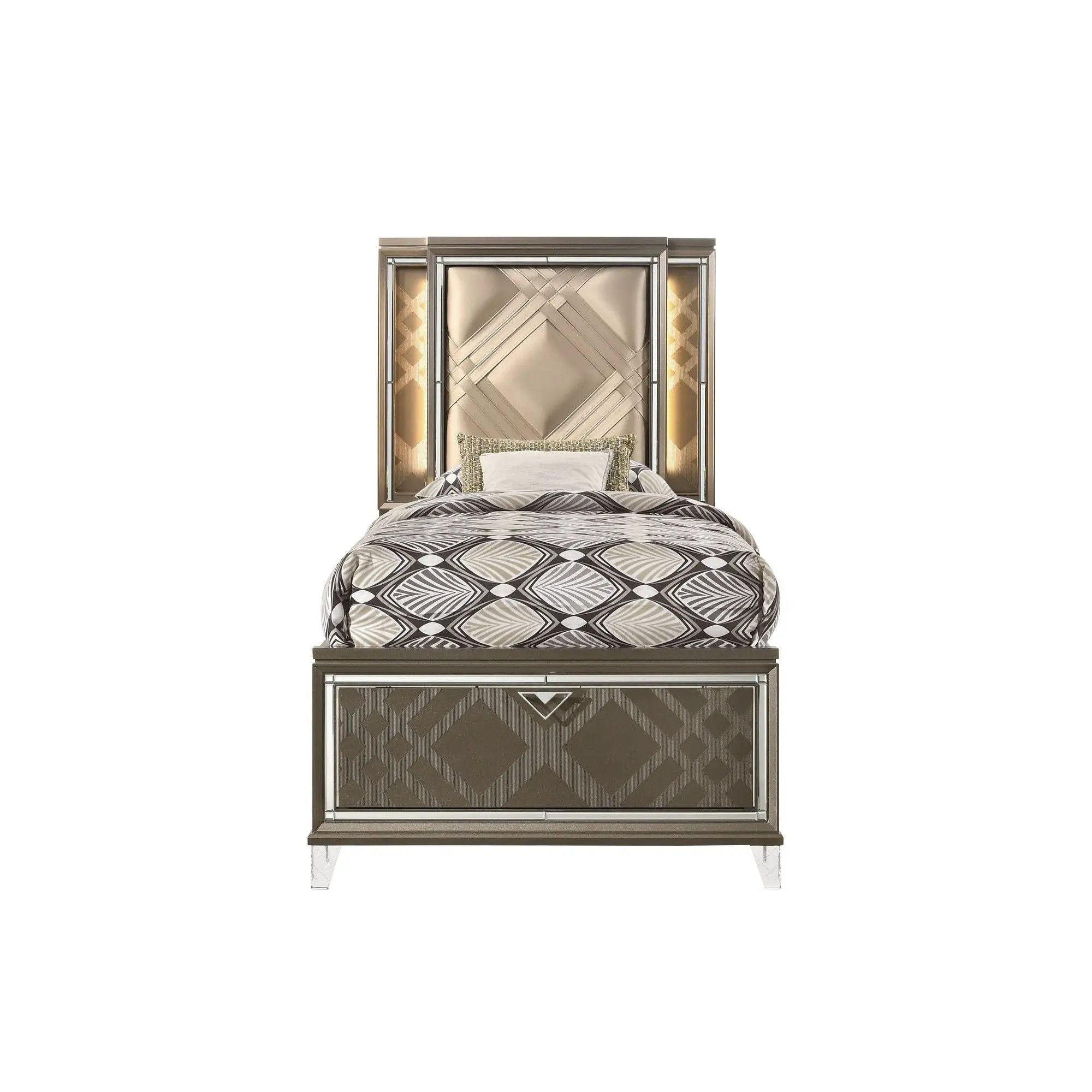 Skylar - Full Bed With LED & Storage - Dark Champagne by Unique Piece Furniture