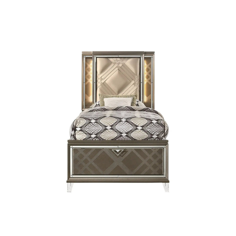 Skylar - Full Bed With LED & Storage - Dark Champagne by Unique Piece Furniture