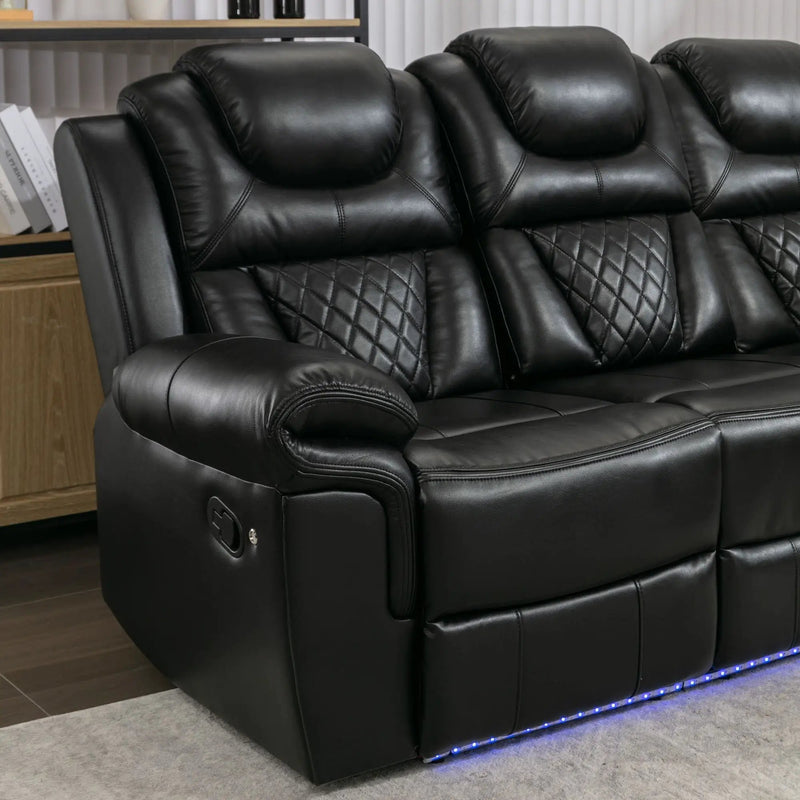 Home Theater Seating Manual Recliner Chair With Center Console And Led Light Strip For Living Room by HouseOfZazla