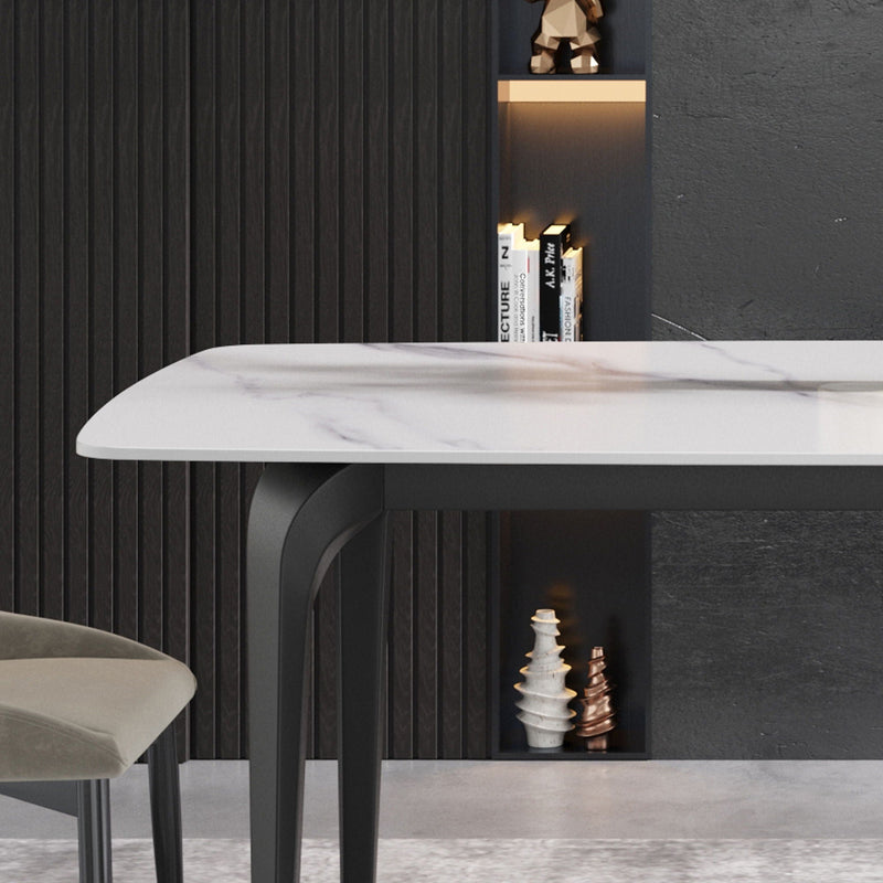 70.87" Modern Artificial Stone Curved Black Metal Leg Dining Table, Can Accommodate 6-8 People - White / Black by HouseOfZazla