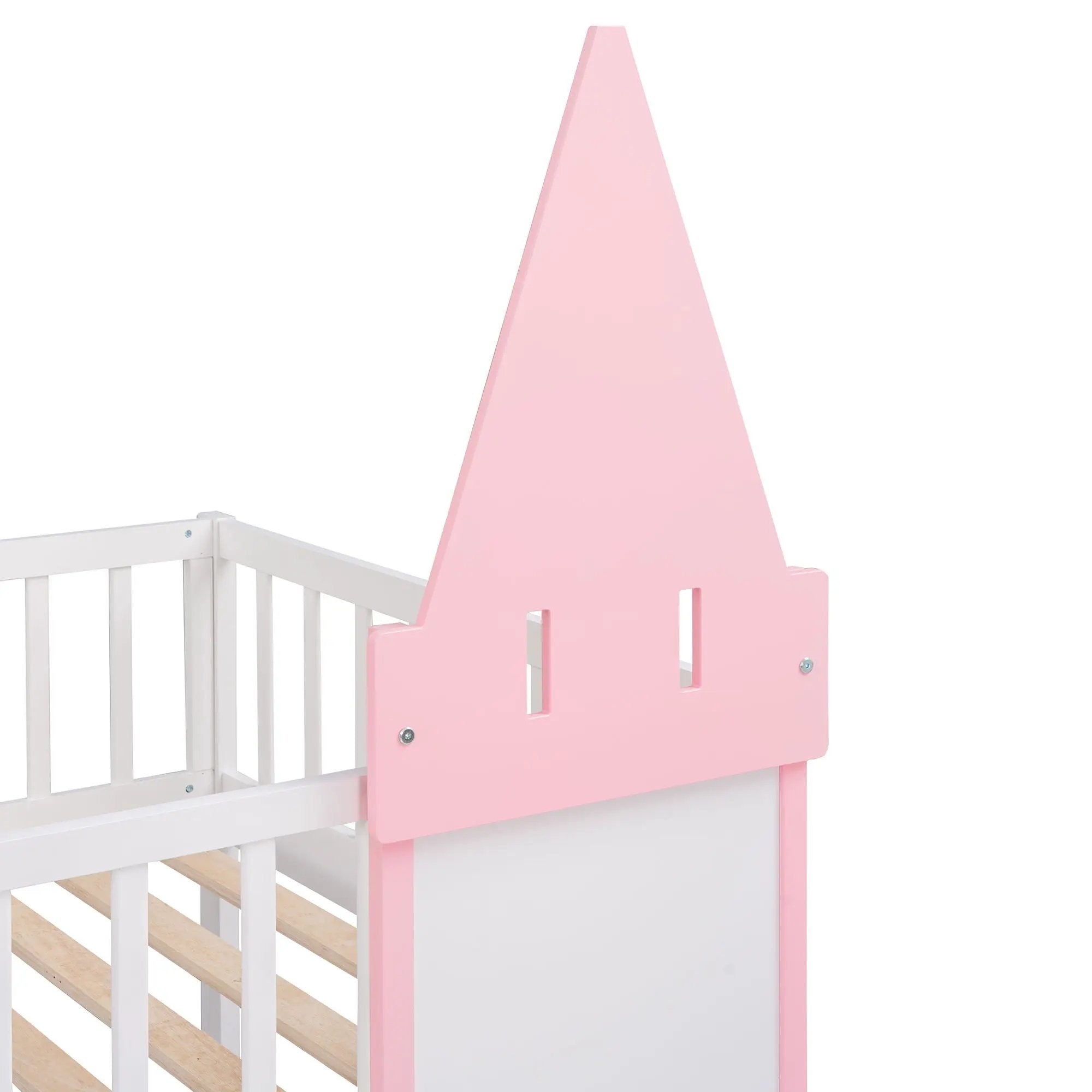 Twin Over Twin Castle Bunk Bed With Ladder - Pink by HouseOfZazla