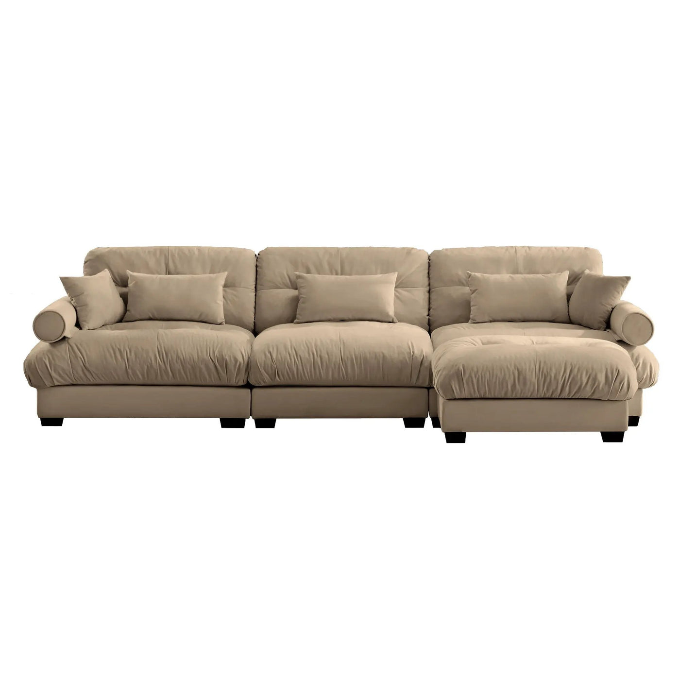 Modern Sectional Sofa With Ottoman, Round Bolster Armrests, Waist And Throw Pillows by Unique Piece Furniture
