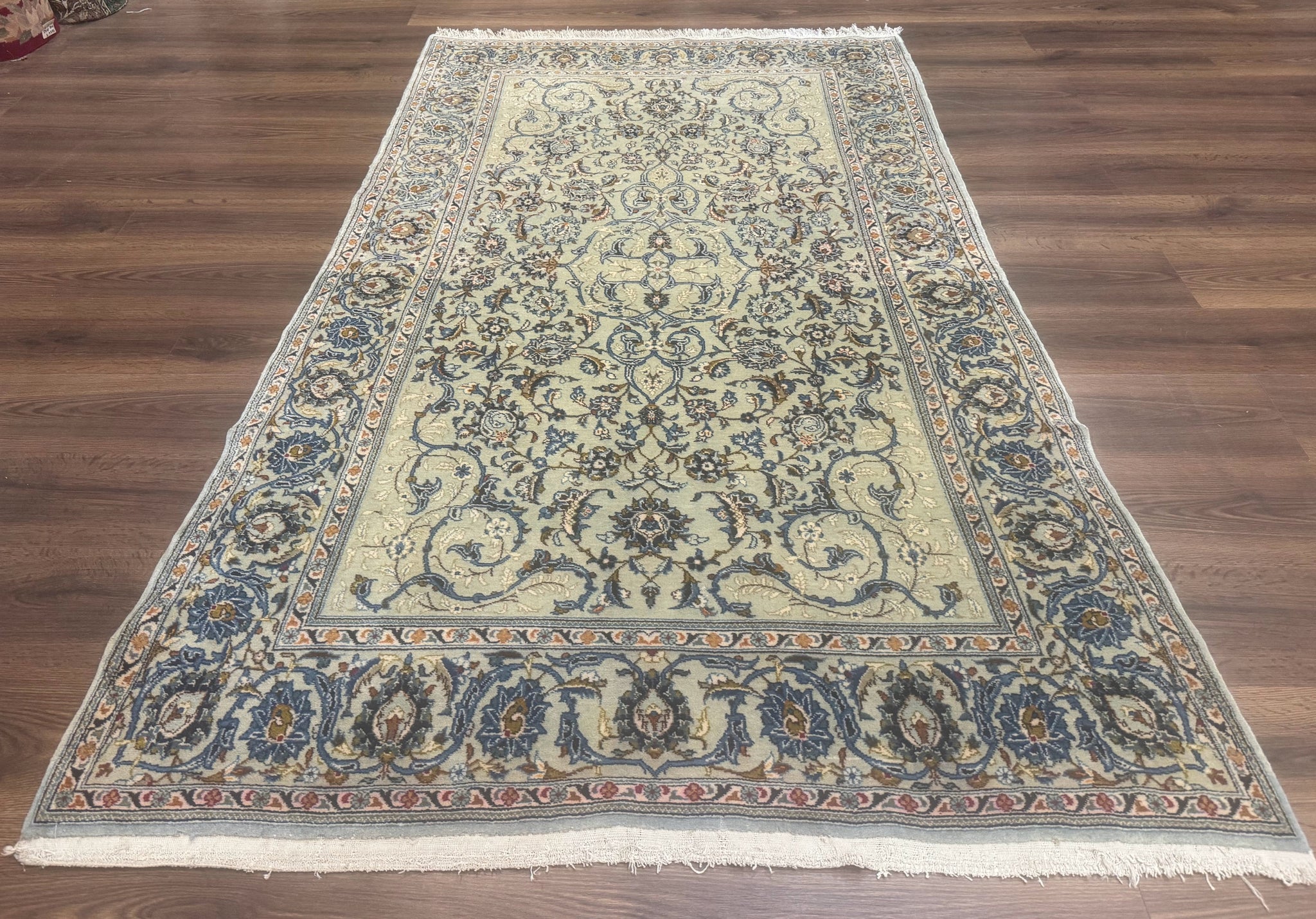 Persian Kashan Rug, Unique Colors, 225 KPSI, Light Green and Light Blue by Jewel Rugs