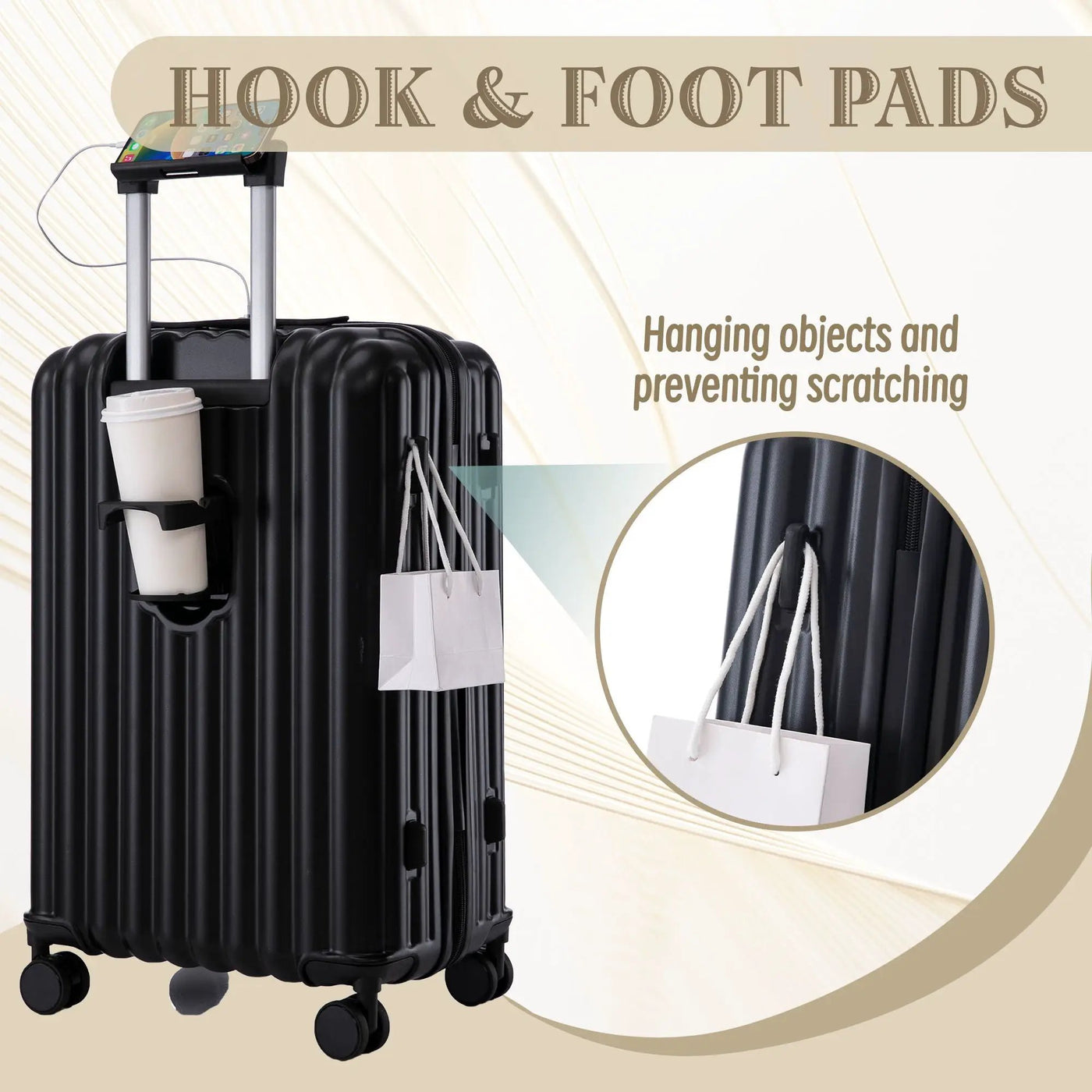 20" / 24" / 28" 3 Pieces / Set Spinner Wheel Luggage, Carry On Suitcase, With Cup Holder & USB Port & Phone Holder by HouseOfZazla