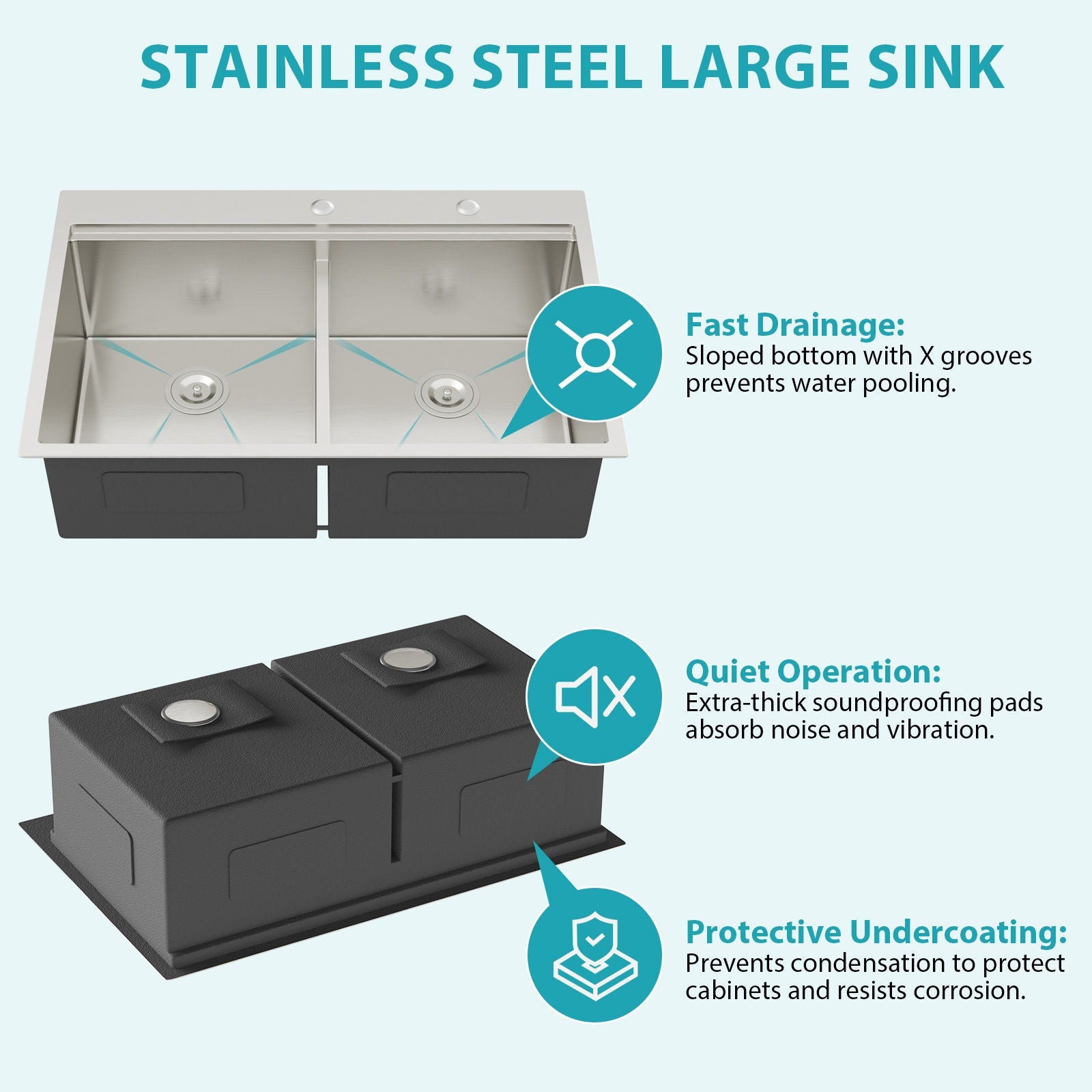 Topmount Drop In Kitchen Sink, Double Bowl Stainless Steel - Brushed Nickel by HouseOfZazla