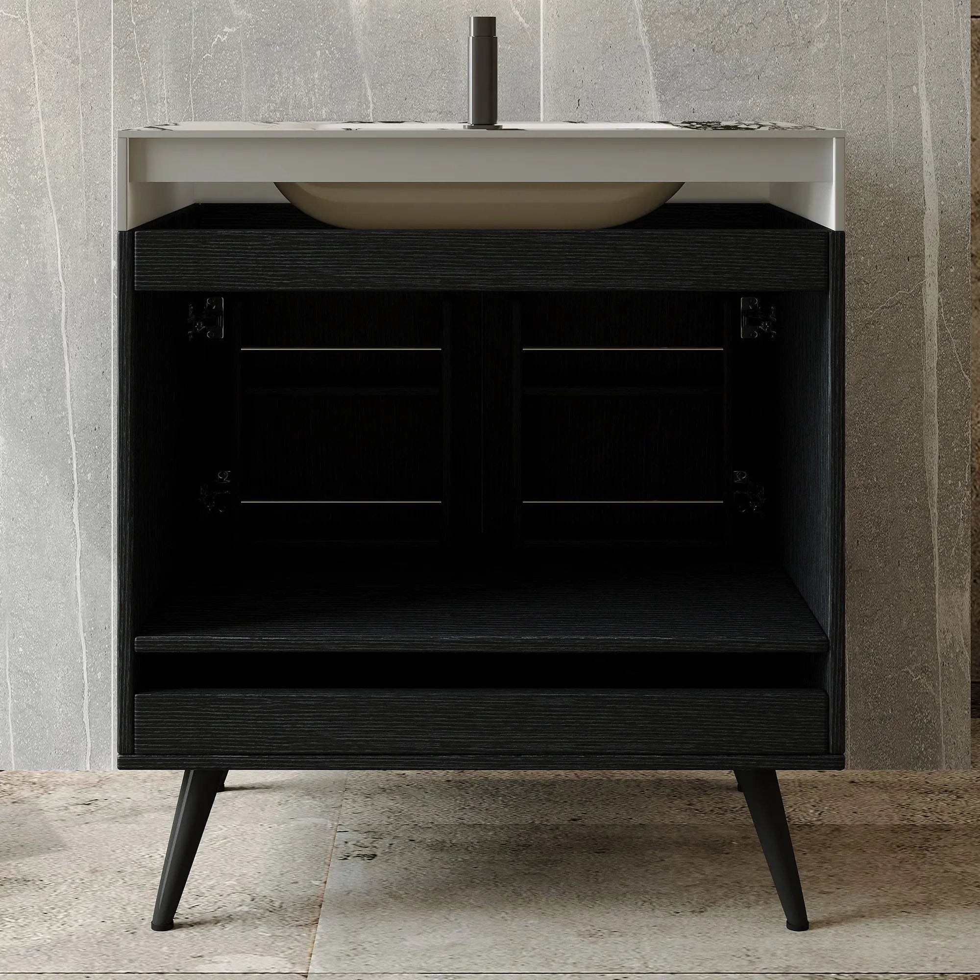 Contemporary Free-standing Bathroom Vanity with Faux Marble Top by HouseOfZazla