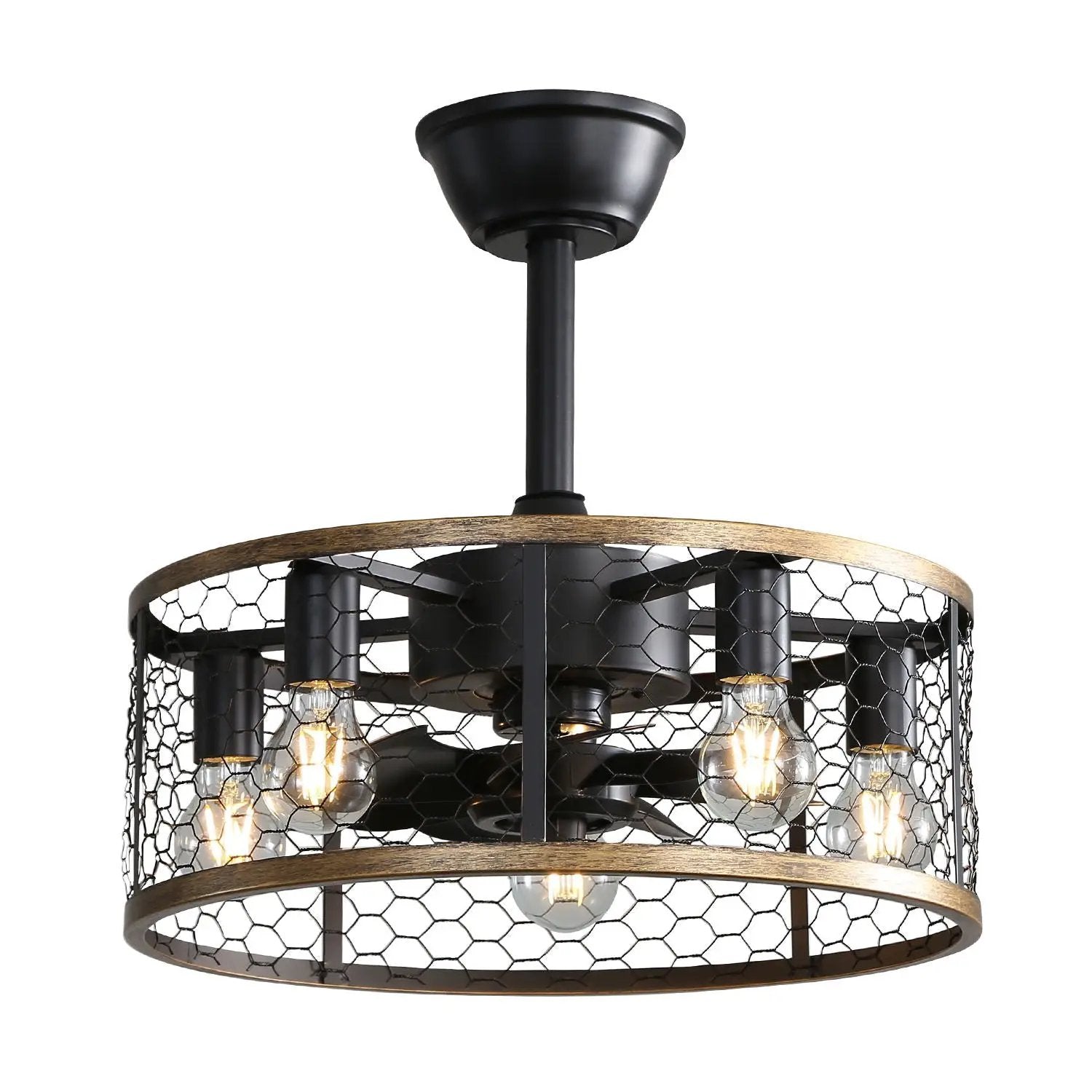 20" Industrial Caged Ceiling Fan With 7 - ABS Blades Remote Control, Small Ceiling Fan Reversible DC Motor - Black by Unique Piece Furniture
