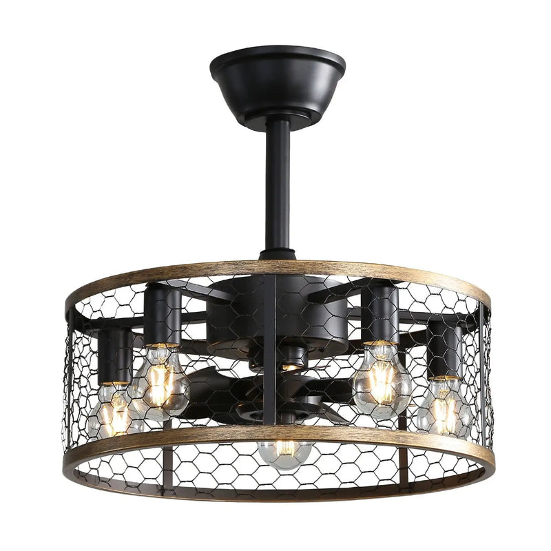 20" Industrial Caged Ceiling Fan With 7 - ABS Blades Remote Control, Small Ceiling Fan Reversible DC Motor - Black by HouseOfZazla