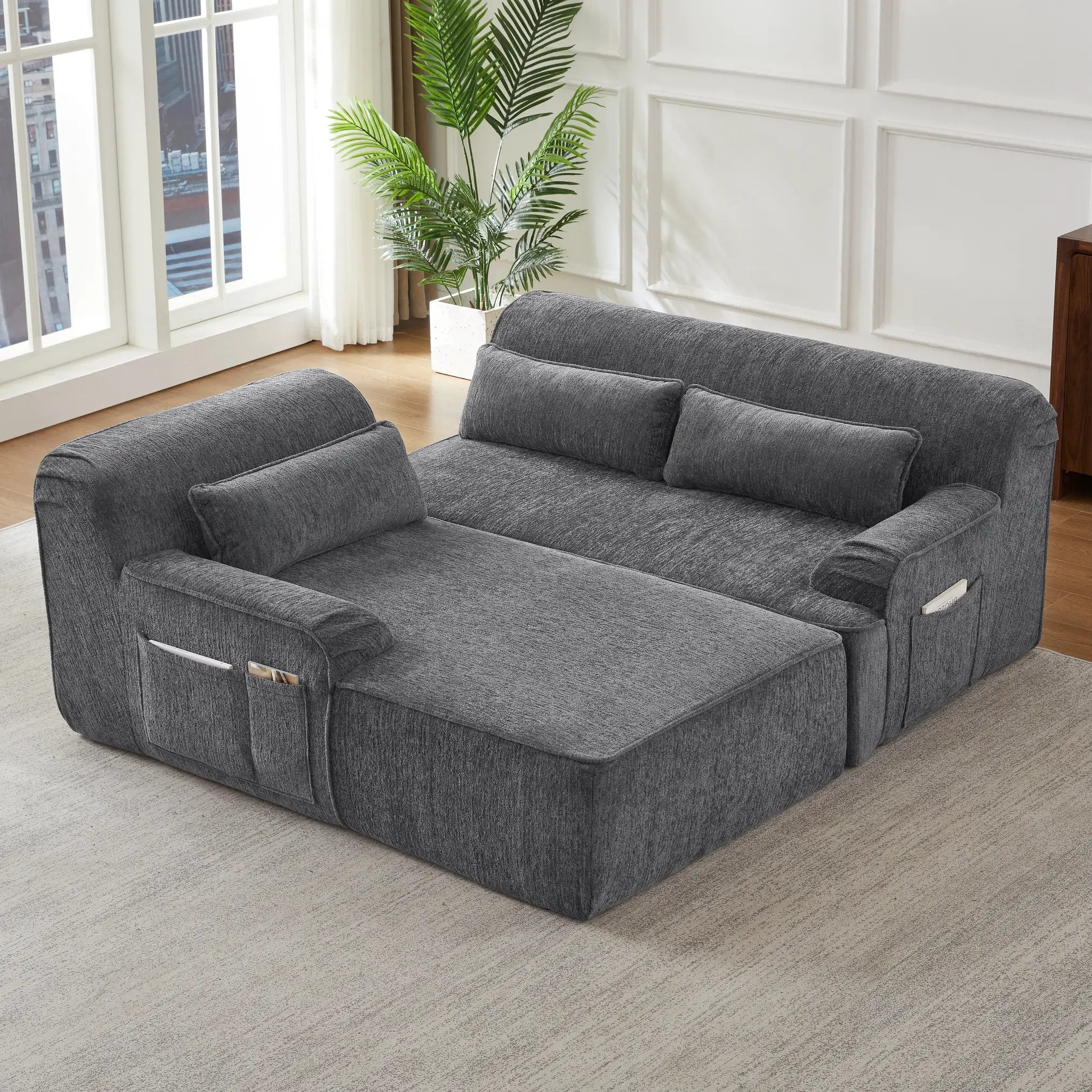 Chenille L-Shape Luxury Sectional Sofa by HouseOfZazla