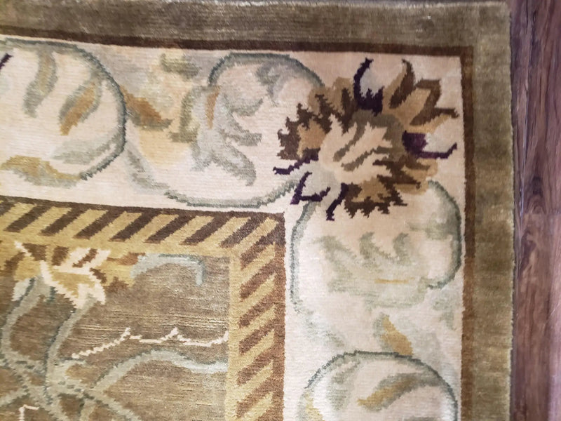 8x10 Tibetan Rug, Green & Beige Floral Rug, Large Handmade Wool Rug by Jewel Rugs