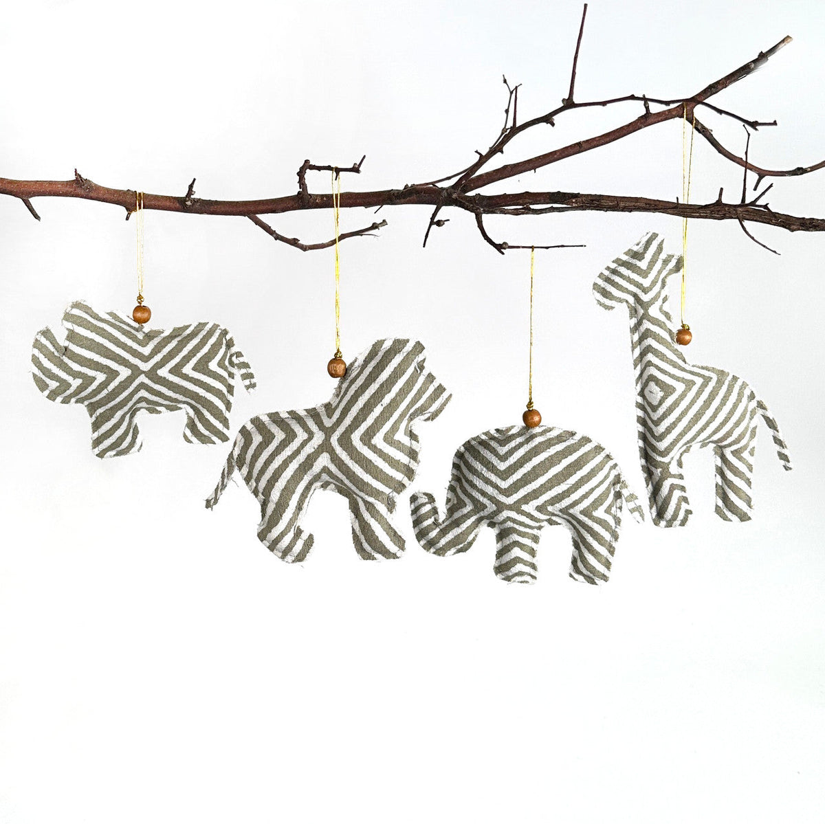 Handmade Batik Safari Animal Christmas Ornaments – Set of 4