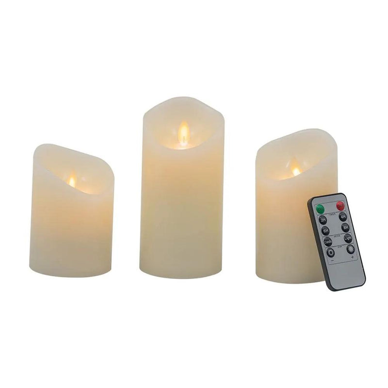 Flickering LED Candles With Remote Timer (Set of 3) - Ivory by HouseOfZazla