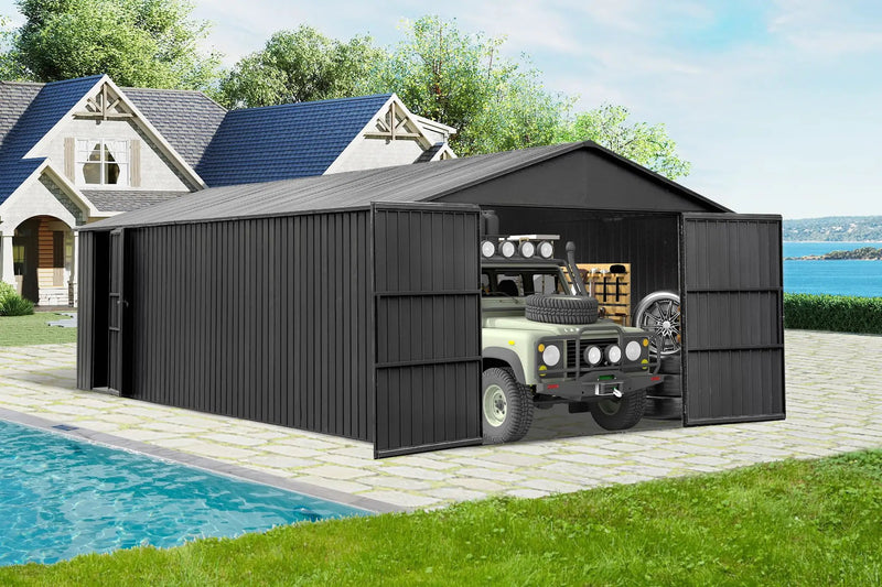 12x25FT Outdoor Metal Garage Shed, Extra Large Metal Carport by HouseOfZazla