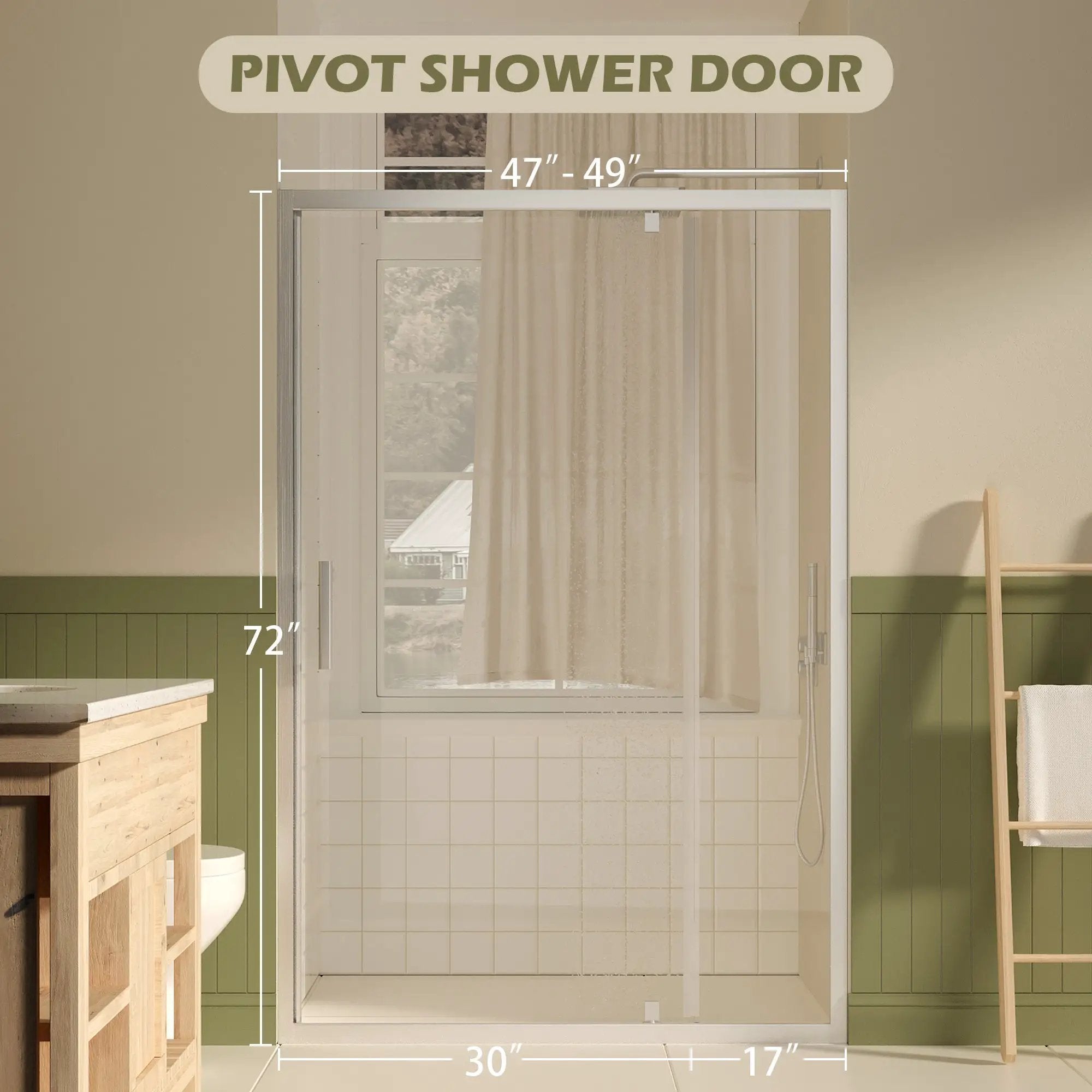 47-49" W × 72" H Pivot Shower Door with Brushed Nickel Finish by HouseOfZazla