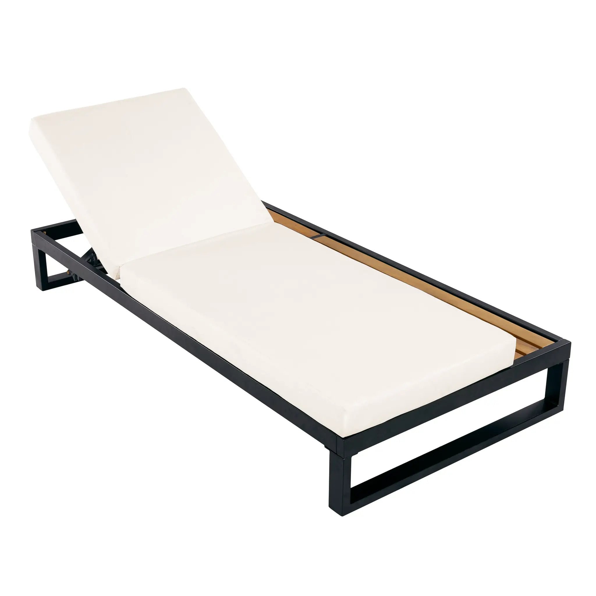 Black Iron & Teak Finish Chaise Lounge Set: 1 Frame + 1 2-Fold by HouseOfZazla