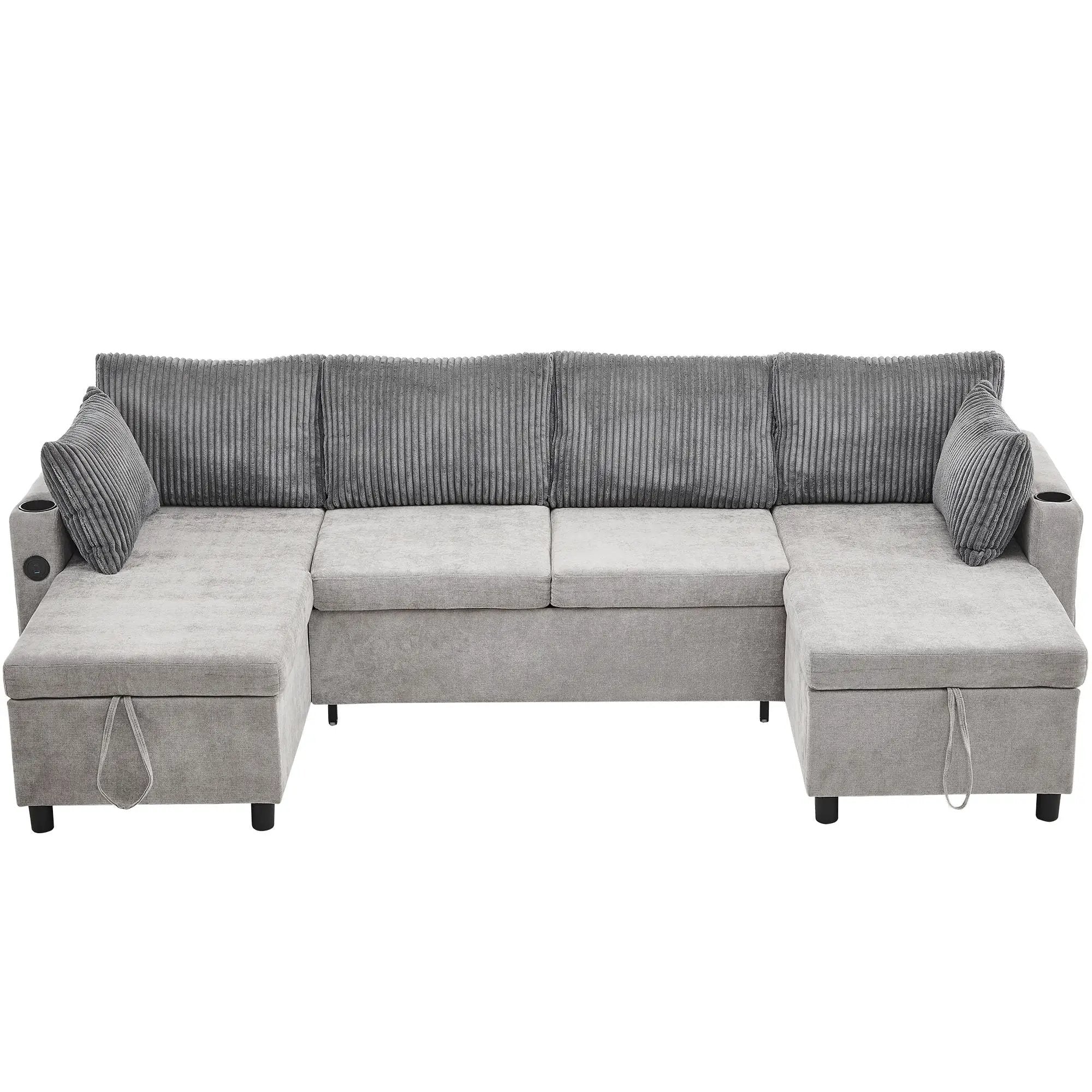 Sectional Sofa Bed With Pull Out Sleeper, USB Ports, Cup Holders by HouseOfZazla