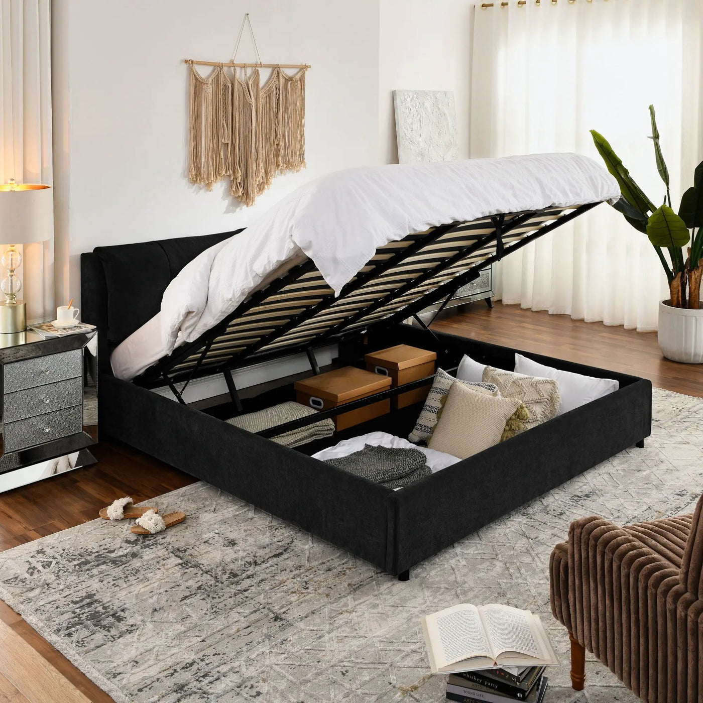 Storage Upholstered Hydraulic Platform Bed With Integrated Headboard by Unique Piece Furniture