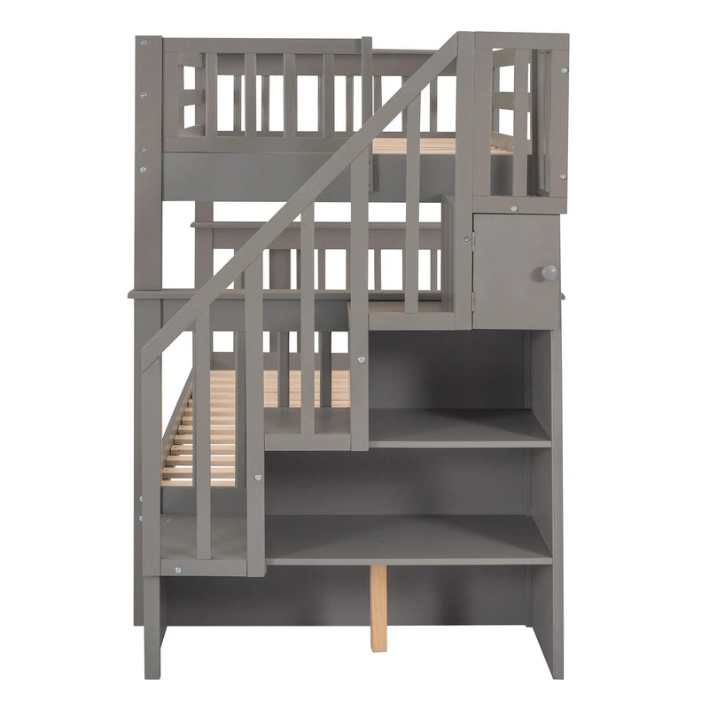 Stairway Bunk Bed With Storage And Guard Rail For Bedroom by HouseOfZazla