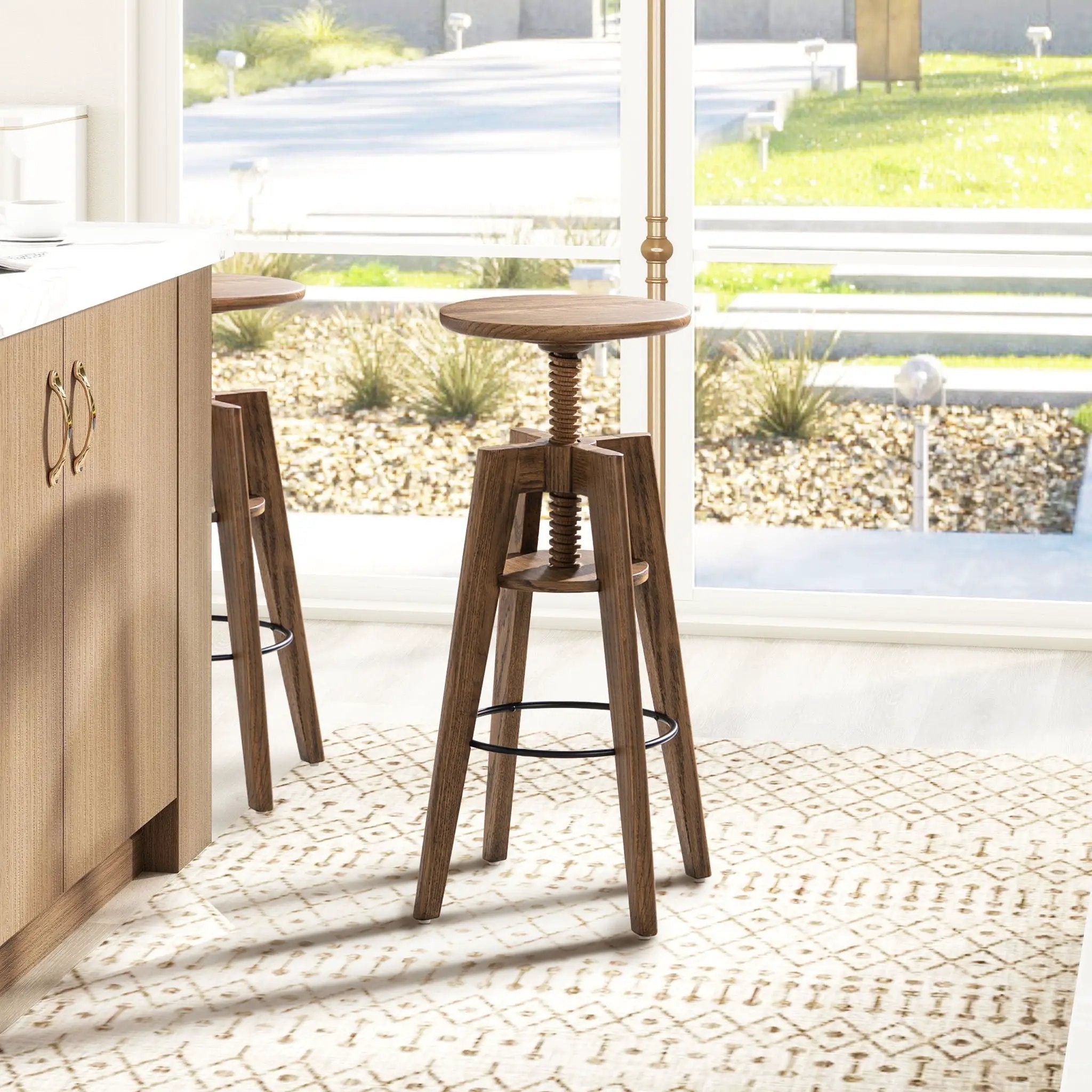 Spencer - Minimalist Oak Adjustable Bar Counter Stool - Walnut Brown Oak by Unique Piece Furniture