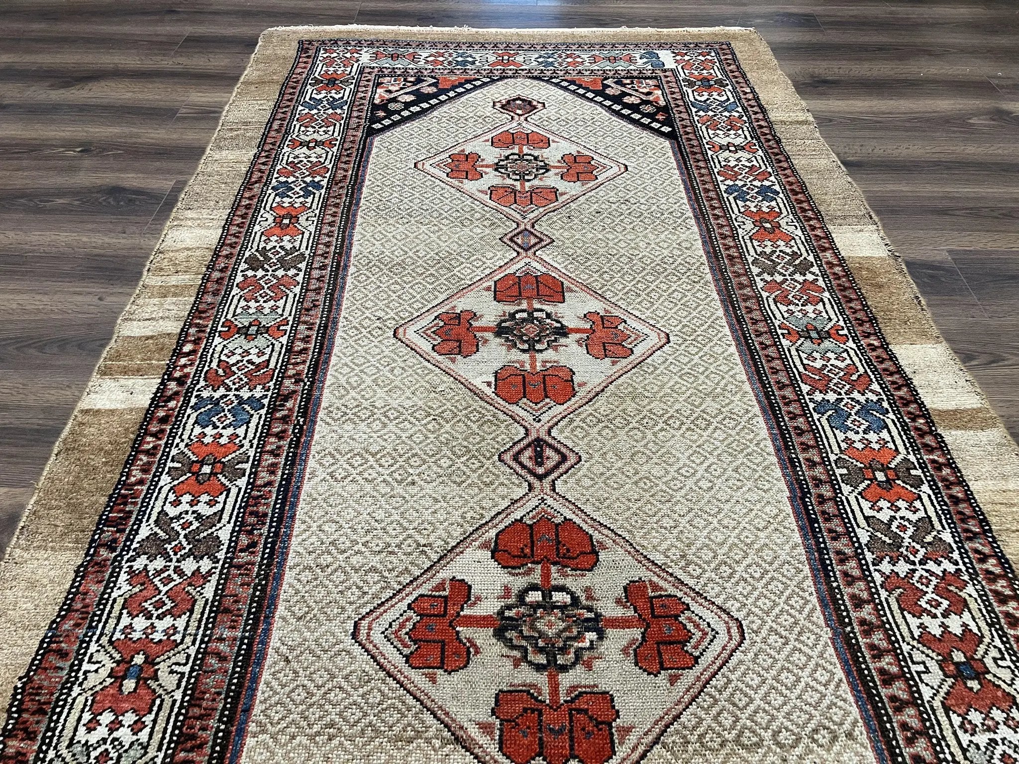 Rare Persian Sarab Tribal Runner Rug 4 x 10, Antique, Geometric Medallions, Camel Hair Runner by Jewel Rugs