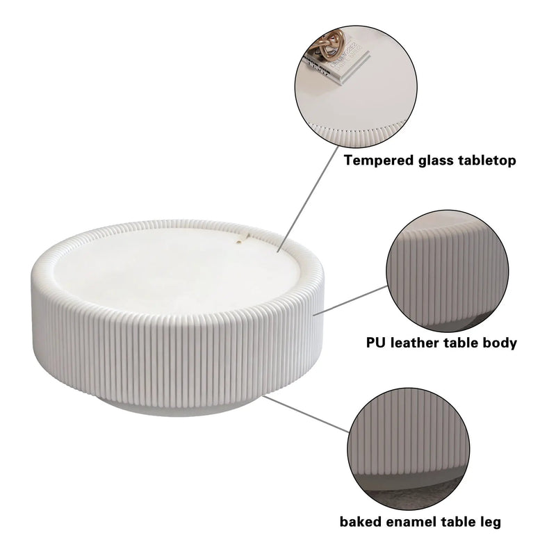 White Round Fluted Coffee Table with Hidden Storage by HouseOfZazla