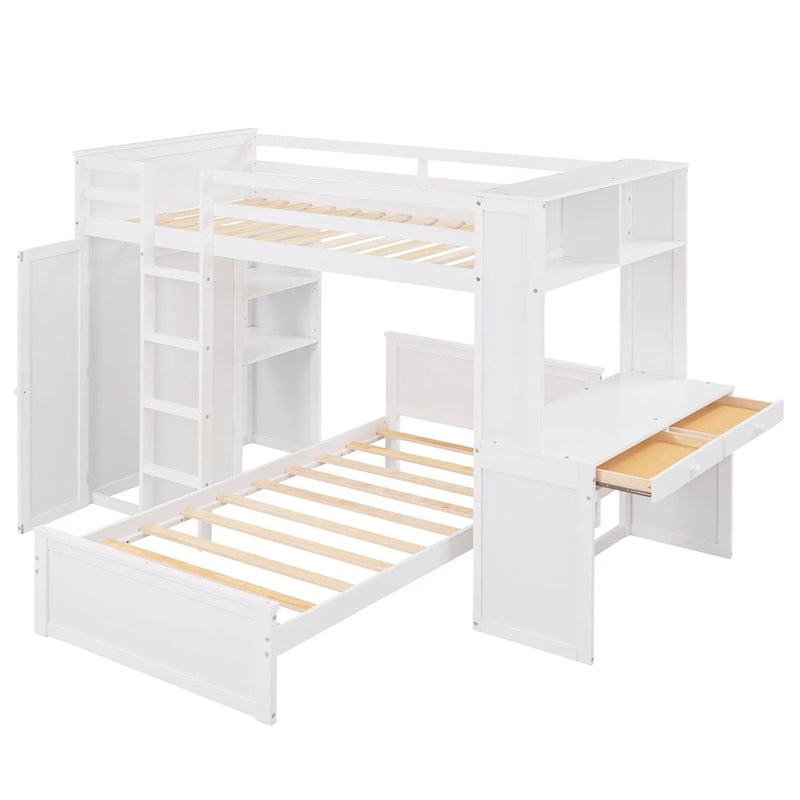 Loft Bed With A Stand Alone Bed, Shelves, Desk, And Wardrobe by HouseOfZazla