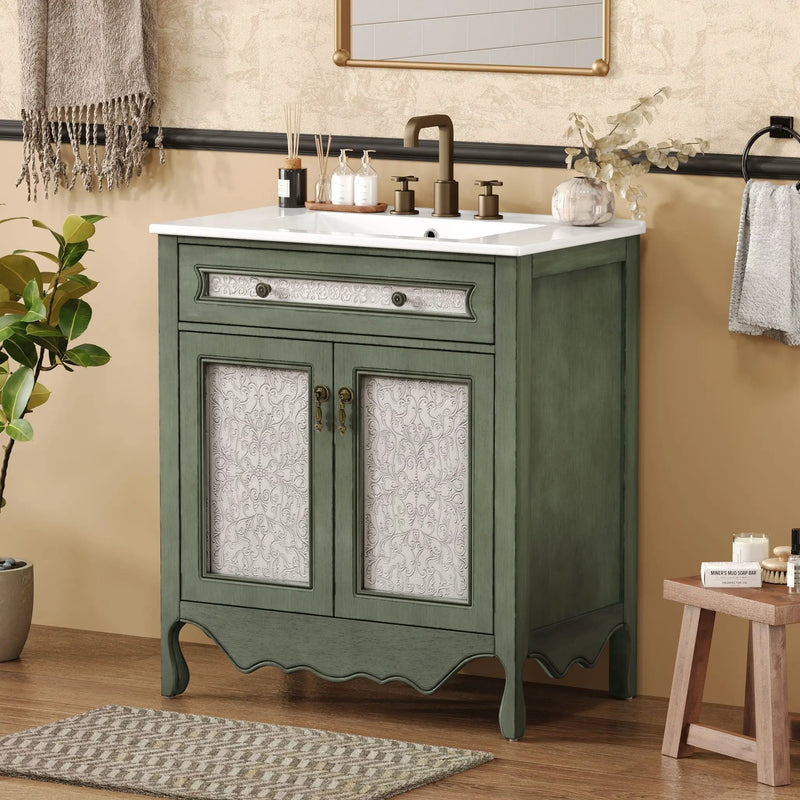 Bathroom Vanity With Rectangle Sink And Tip Out Tray - Antique Blue Green by HouseOfZazla