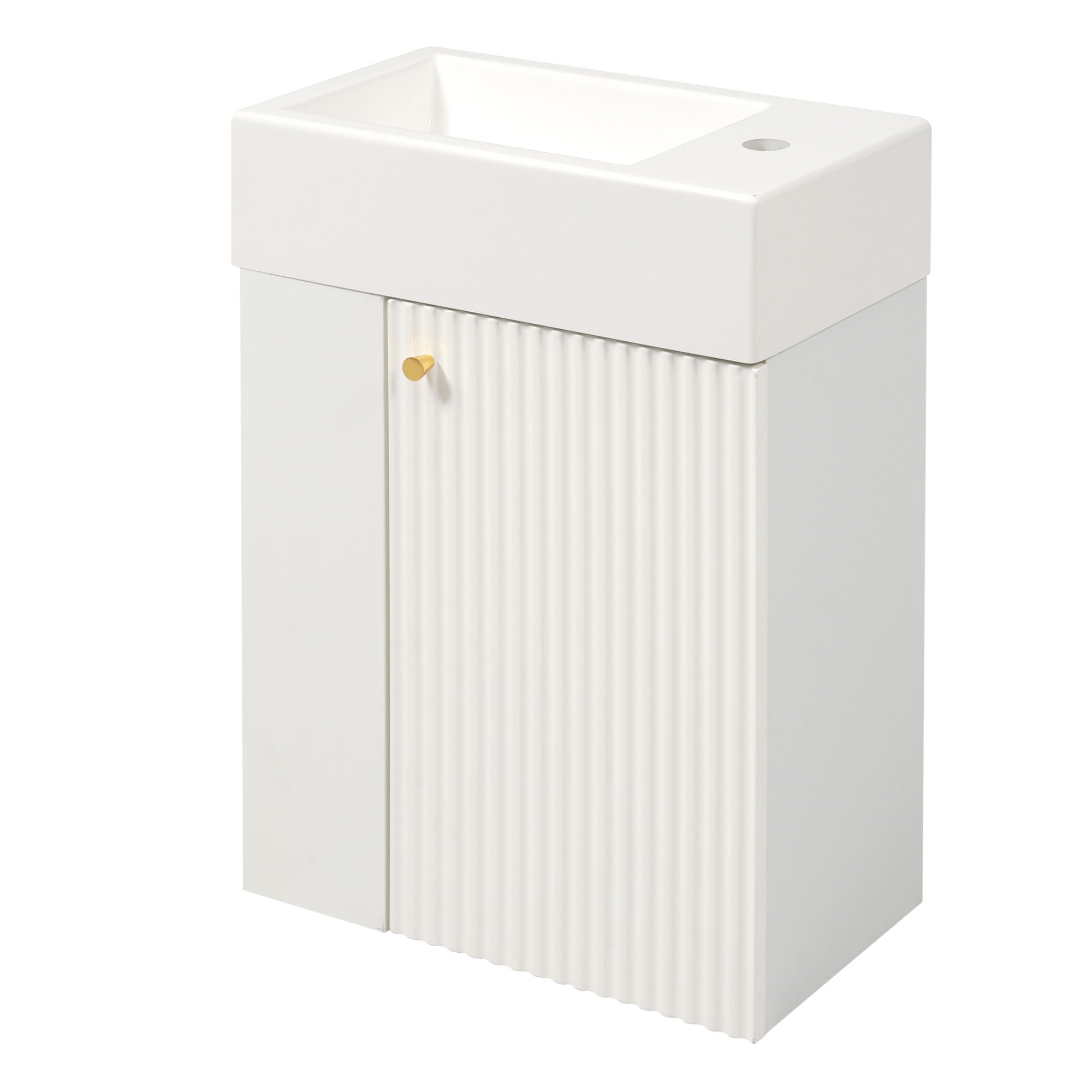 Floating Bathroom Vanity With Resin Basin, Left Side Storage - White by HouseOfZazla