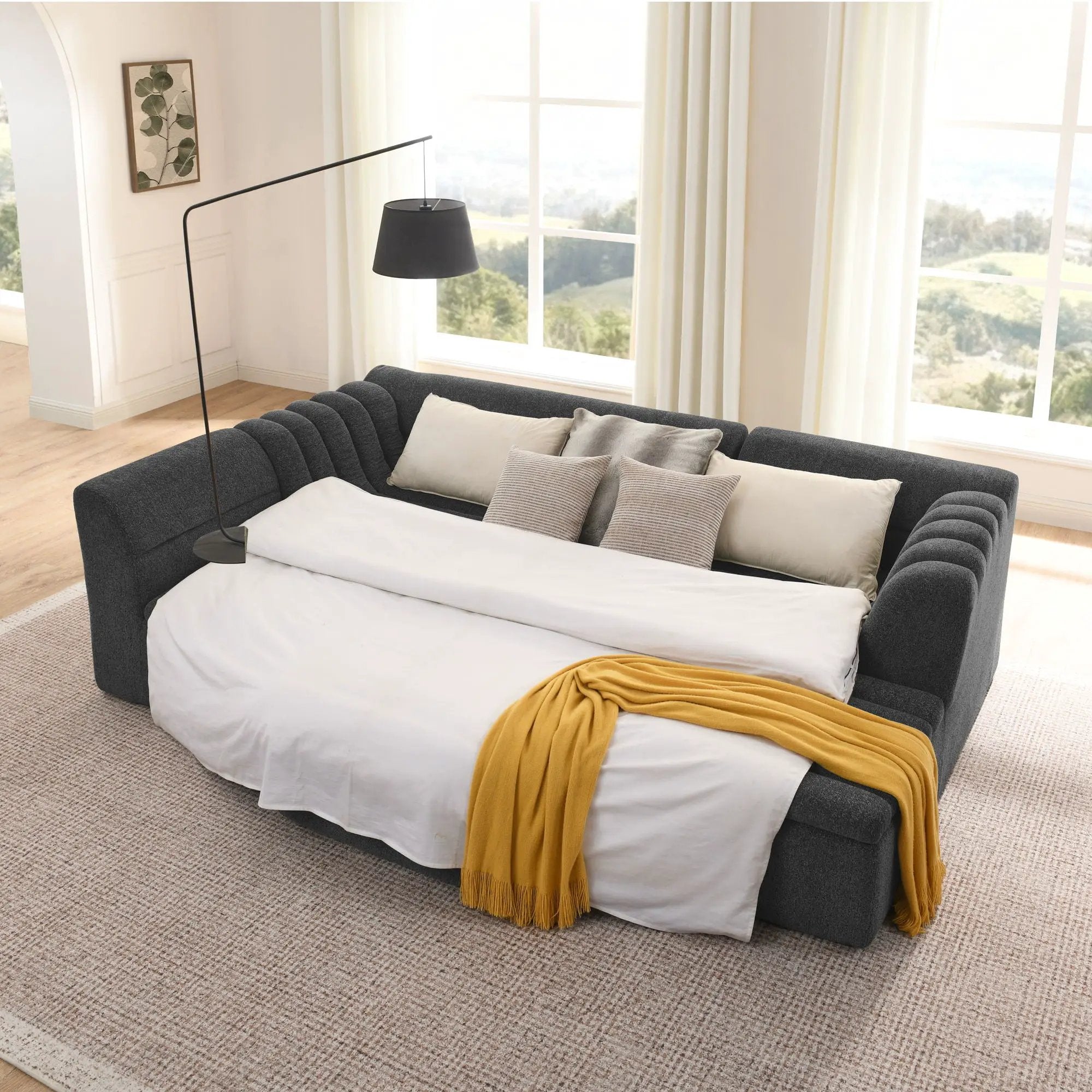 U-Shaped Modular Sectional Sofa With Chaise And Movable Ottoman With Wave-Shaped Armrest by HouseOfZazla