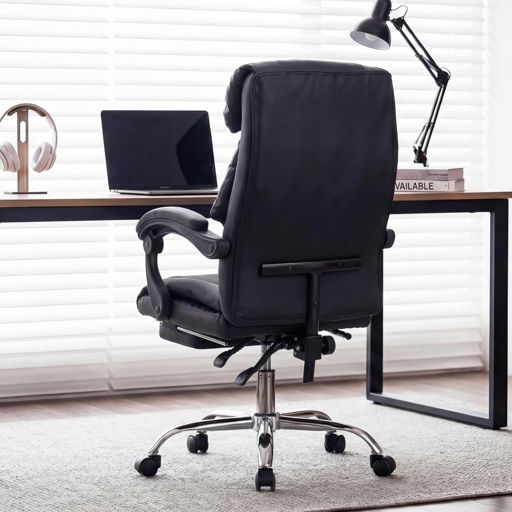 Executive Office Chair With Foot Rest, Adjustable Height - Black