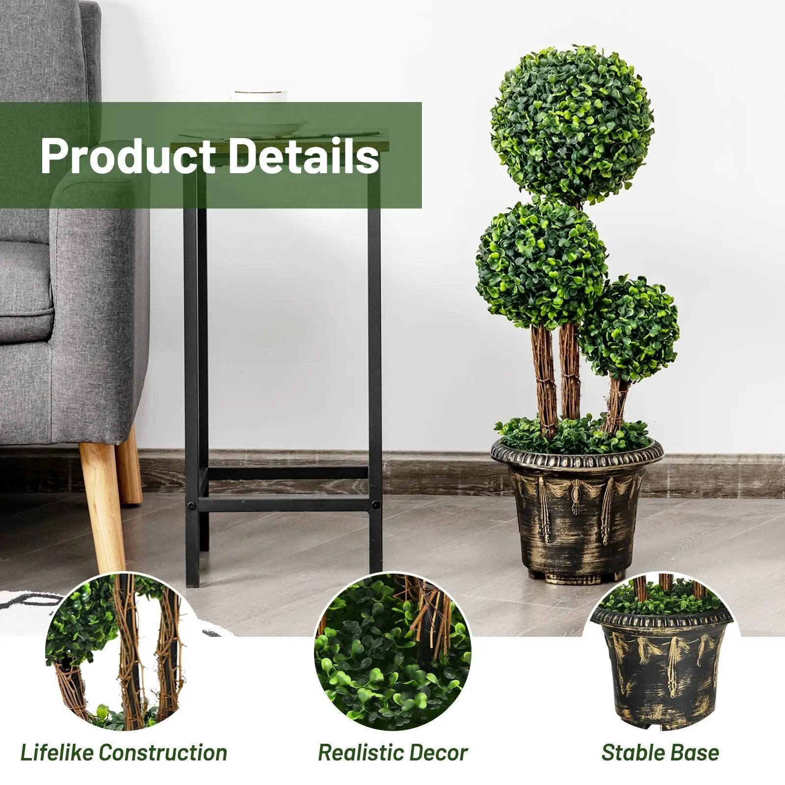 30 Inch Artificial Topiary Triple Ball Tree Indoor and Outdoor UV Protection by DirectDeals