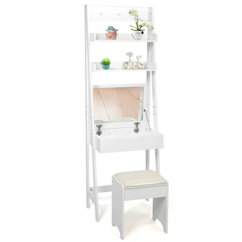3-in-1 Modern Shelf Vanity Set with Flip Top Mirror and 6 Makeup Organizers by DirectDeals