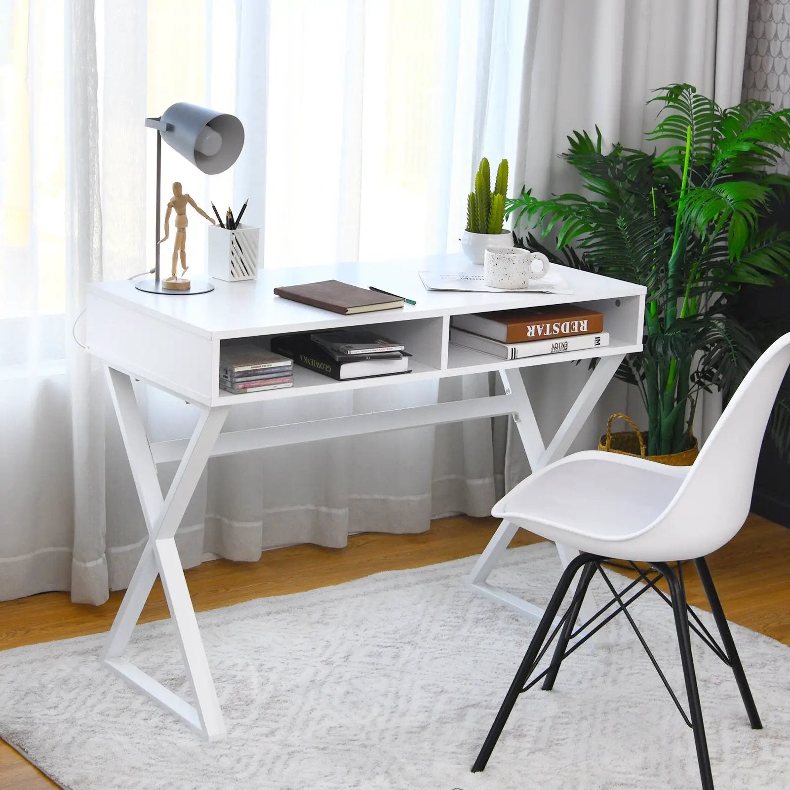 Modern Computer Desk Makeup Vanity Table with 2 Storage Compartments by DirectDeals