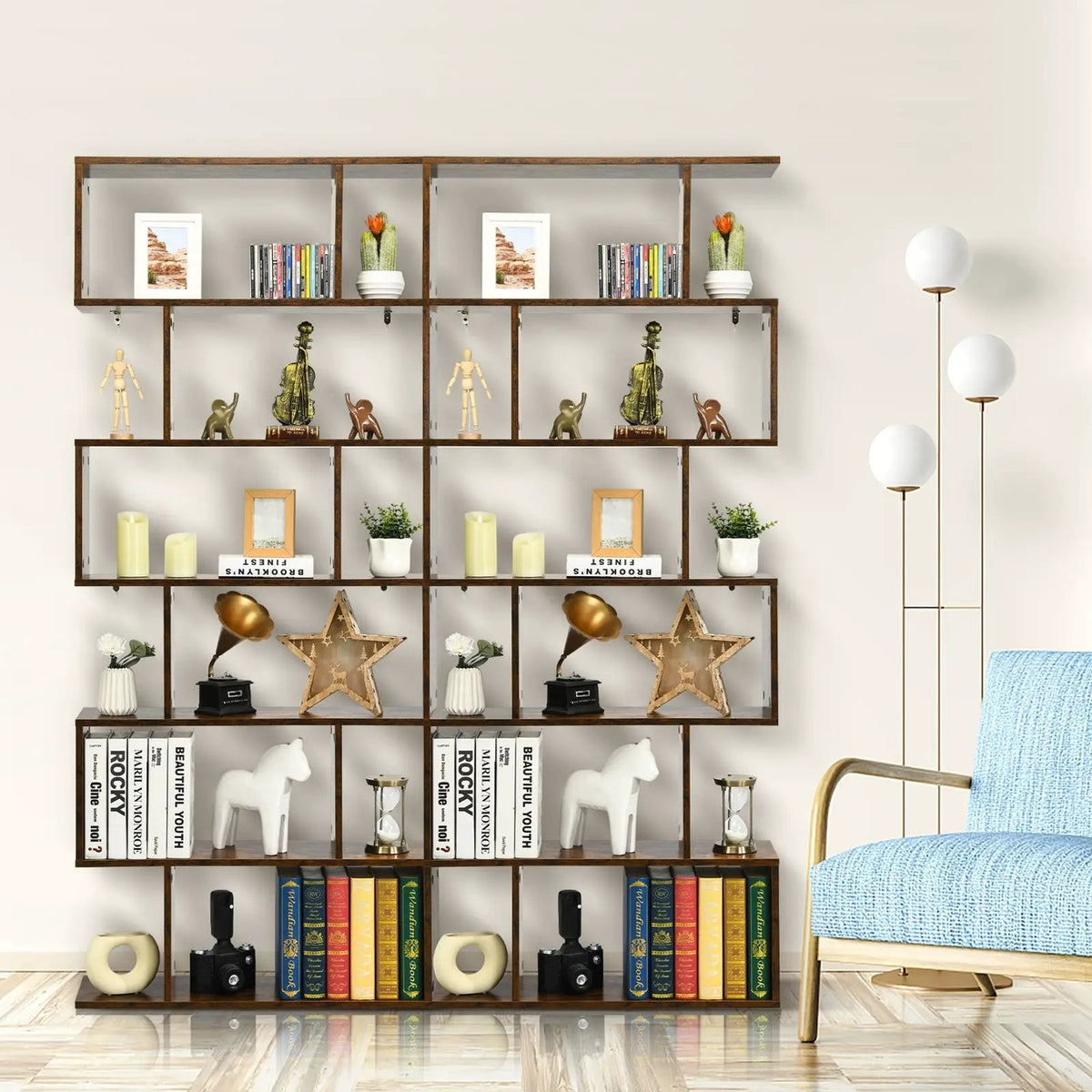 6 Tier S-Shaped Bookshelf Storage Display Bookcase Decor Z-Shelf, photo 8 of 10