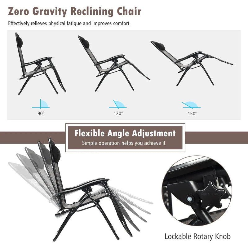 2 Pieces Folding Patio Rattan Zero Gravity Lounge Chair by DirectDeals