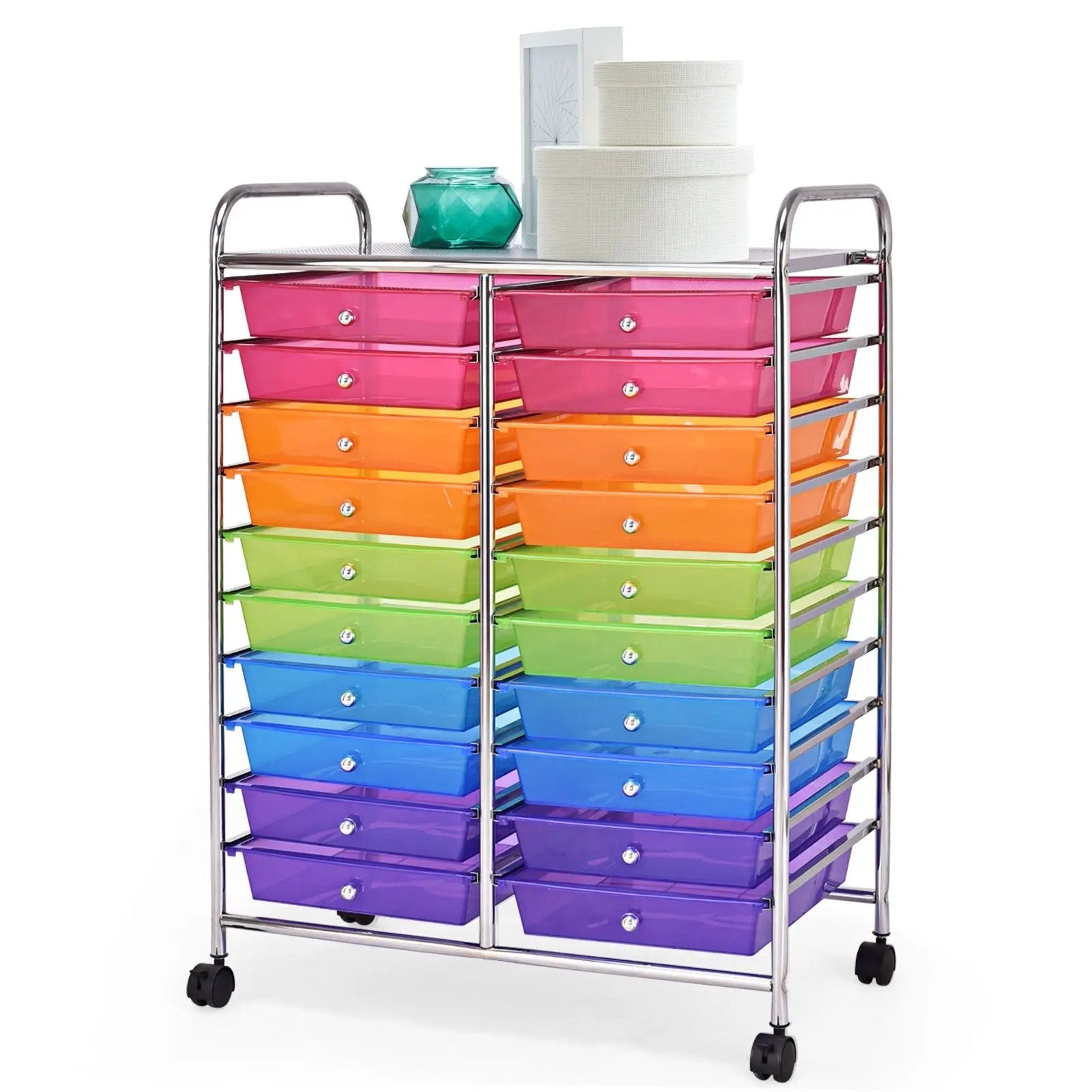 20 Drawers Storage Rolling Cart Studio Organizer-Multicolor by DirectDeals