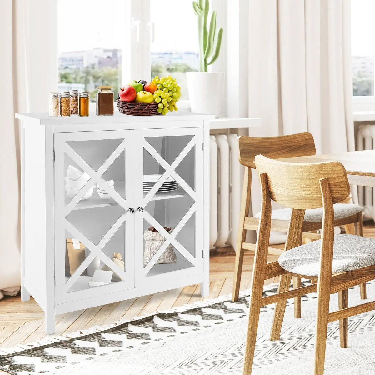 Freestanding Kitchen Buffet Cabinet with Glass Doors and Adjustable Shelf, photo 4 of 16