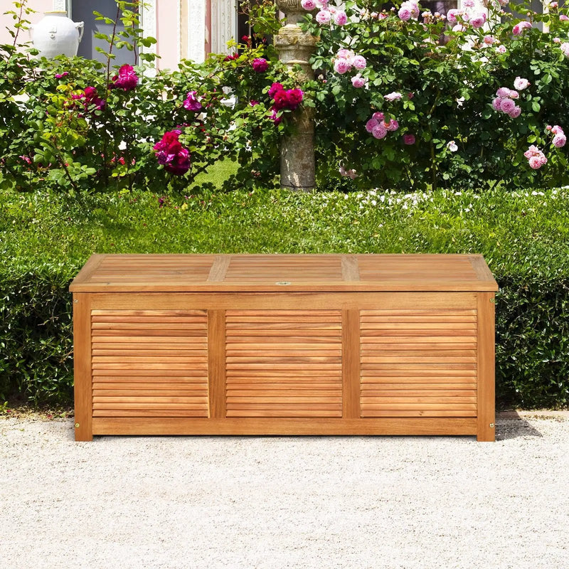 46 Gallon Acacia Wood Storage Bench Box for Patio Garden Deck by DirectDeals
