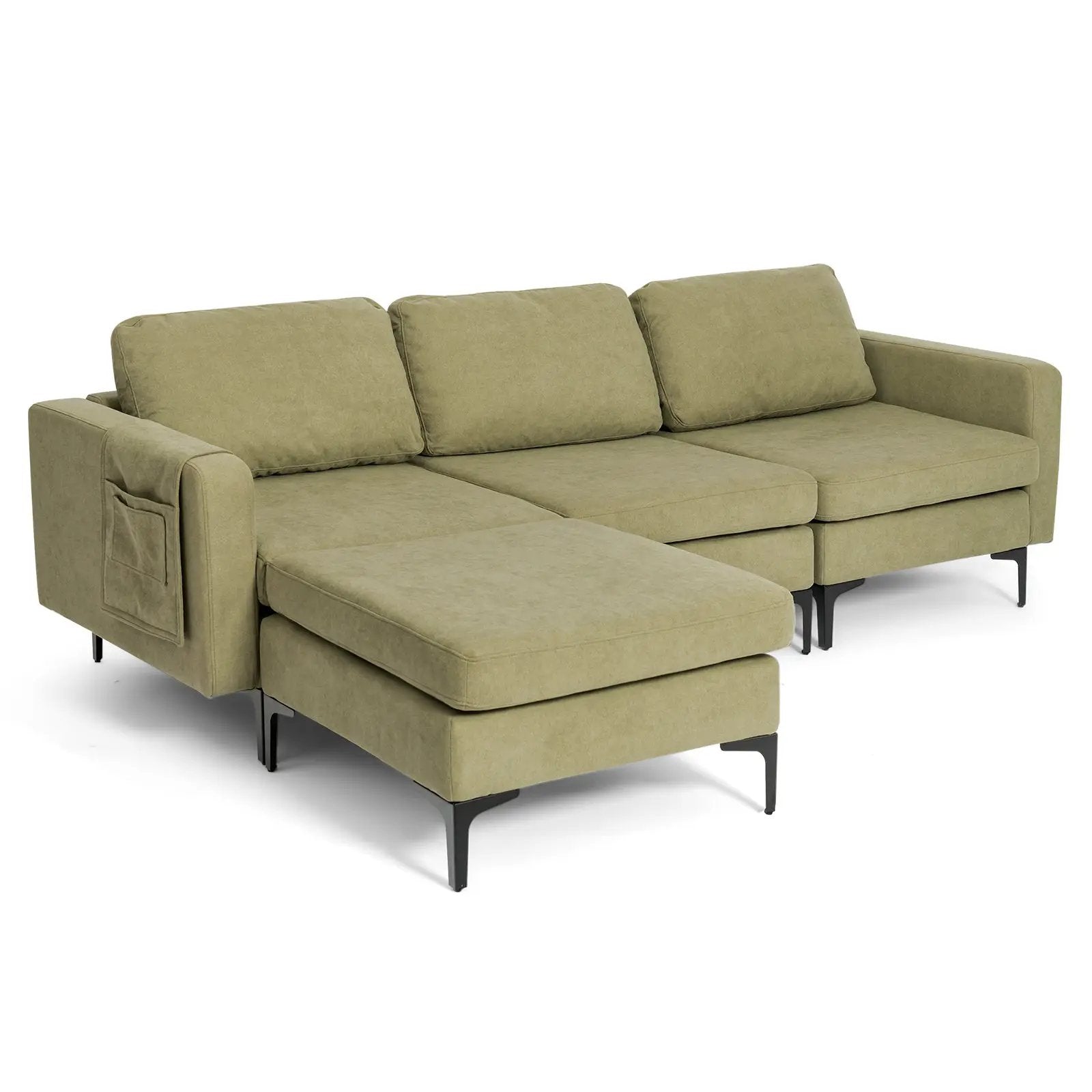 Modular 3-Seat L-shaped Sectional Sofa with Reversible Chaise and 2 USB Ports-Green by DirectDeals