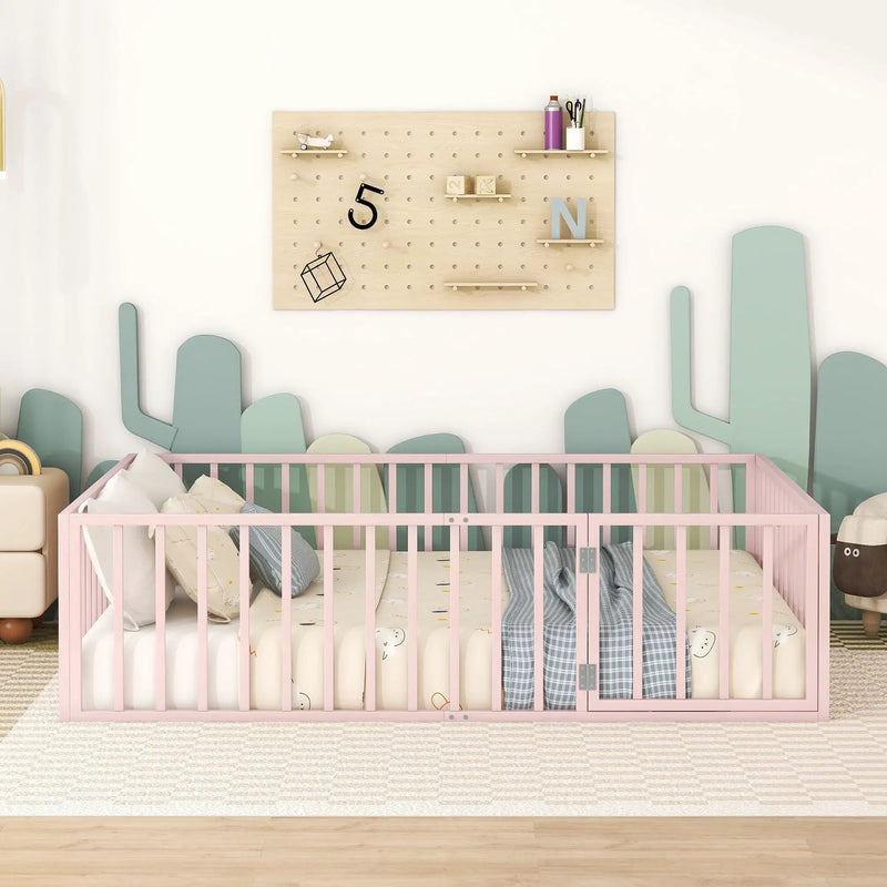Metal Floor Bed Frame With Fence And Door by HouseOfZazla