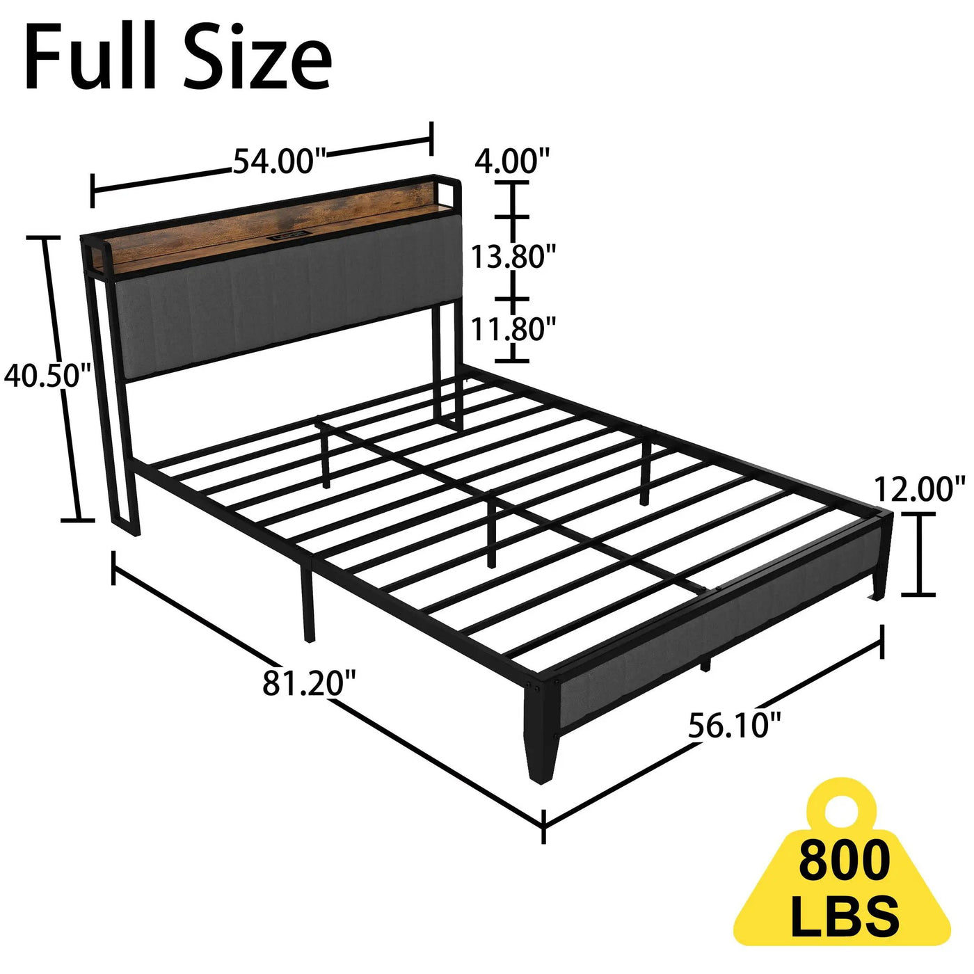 Bed With Charging Station, American Design Upholstered Headboard, Metal Platform by Unique Piece Furniture