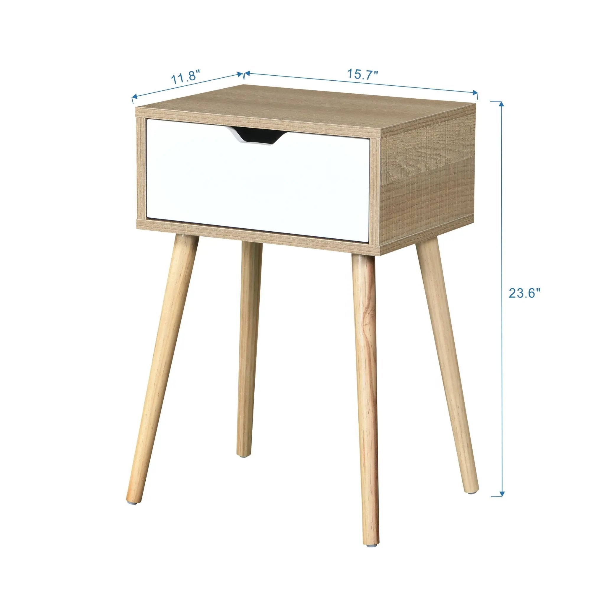Side Table With 1 Drawer, Mid-Century Modern Storage Cabinet For Bedroom - White / Wood by Unique Piece Furniture
