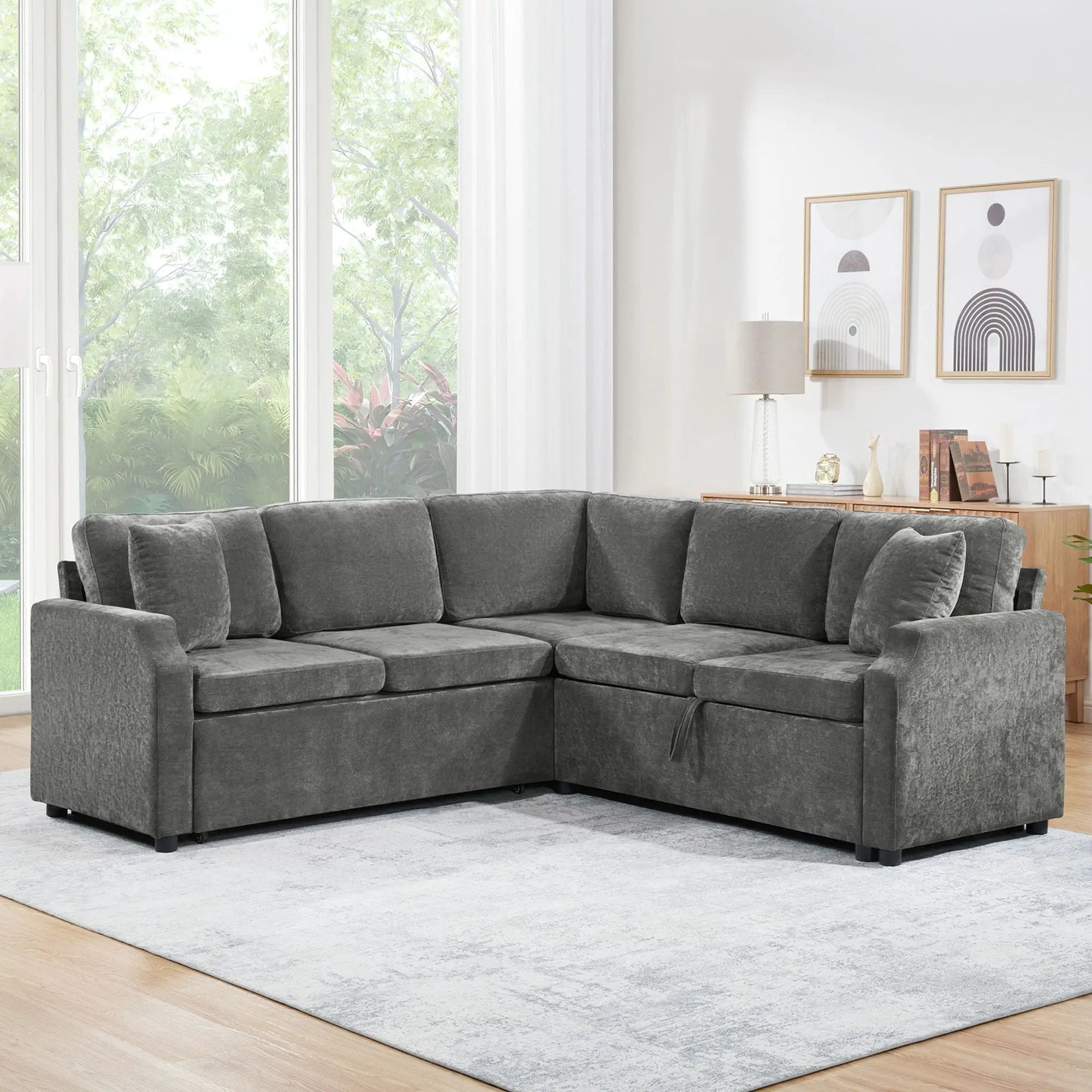 Modern L Shaped Sectional Sofa Bed With Hidden Storage Upholstery by Unique Piece Furniture