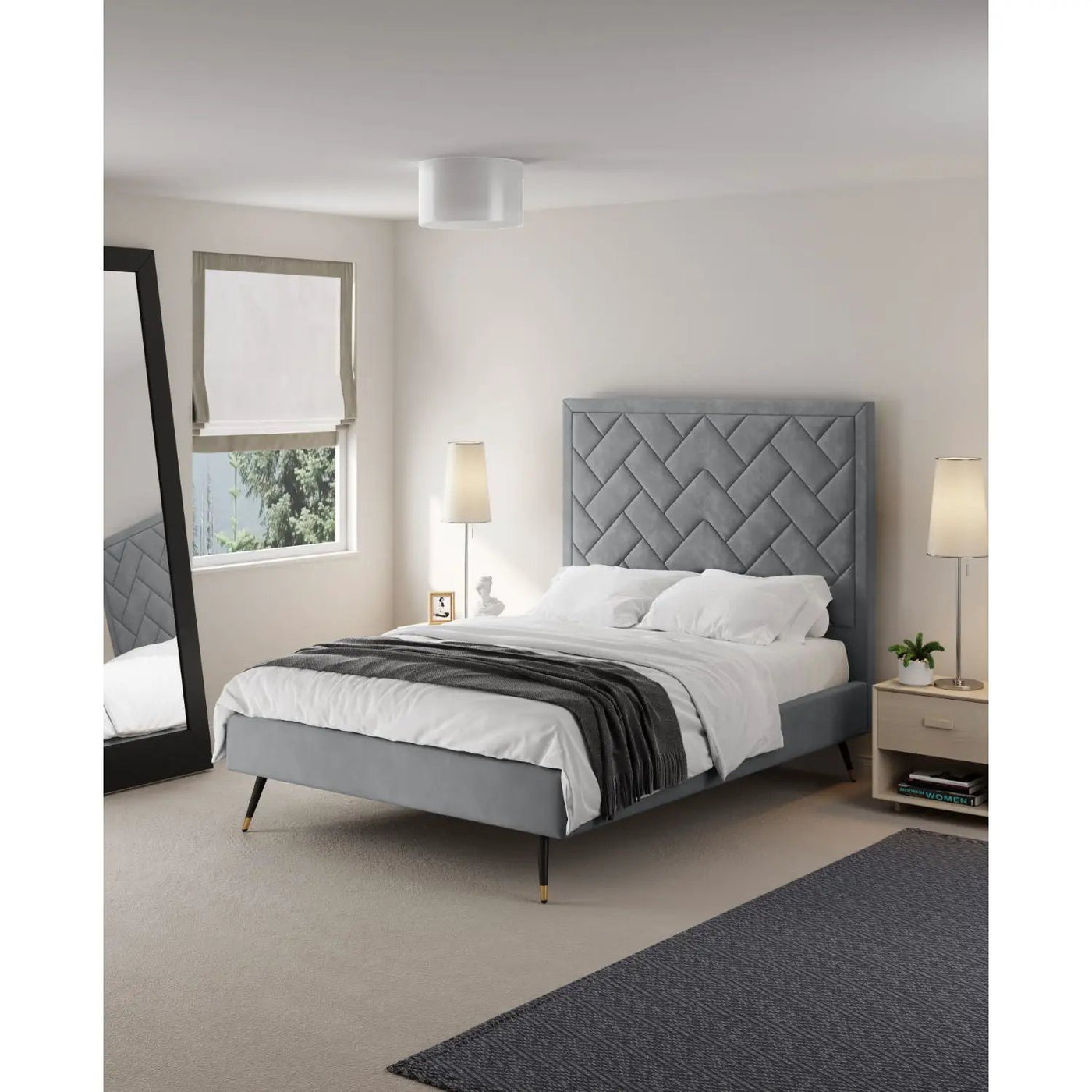 Crosby - Bed With Upholstered Headboard And Slats by HouseOfZazla