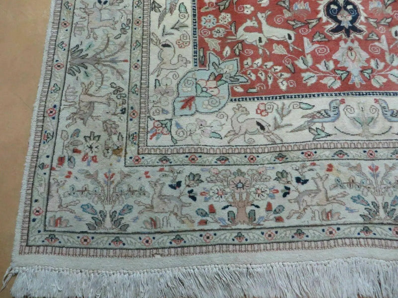 6' X 9' Vintage Handmade India Oriental Floral Wool Rug Hunting Bird Deer Nice by Jewel Rugs