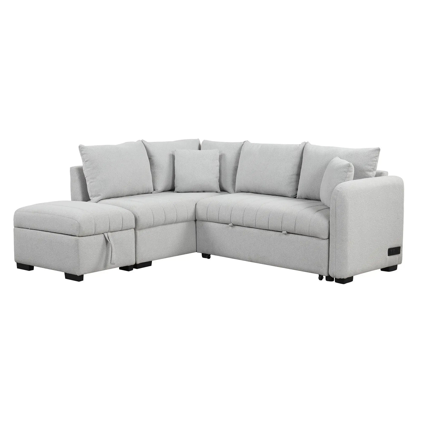 L-Shaped Sectional Pull Out Sofa Bed Sleeper Sofa With Two USB Ports, Two Power Sockets And A Movable Storage Ottoman by Unique Piece Furniture