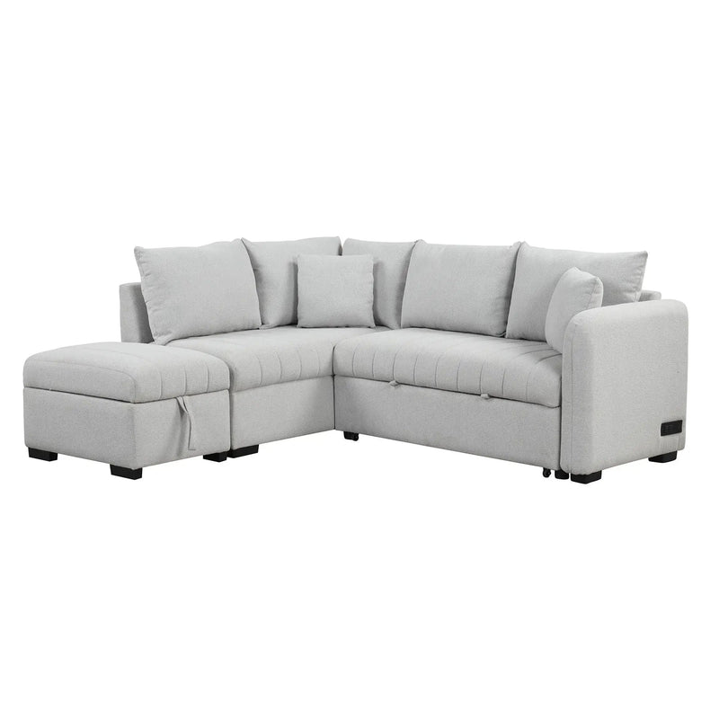 L-Shaped Sectional Pull Out Sofa Bed Sleeper Sofa With Two USB Ports, Two Power Sockets And A Movable Storage Ottoman by HouseOfZazla